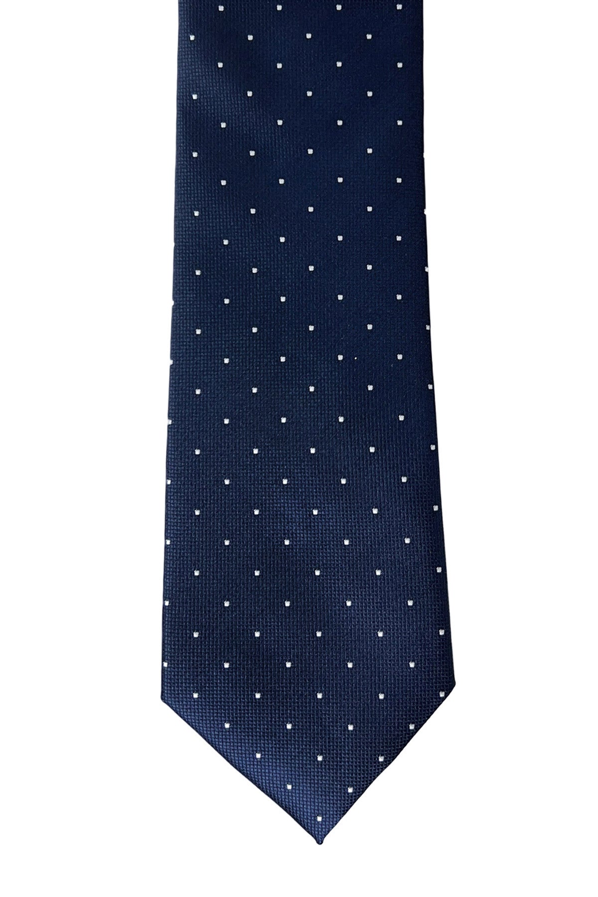 Cravatta uomo blu fantasia pois bianchi 8cm da cerimonia elegante effetto seta