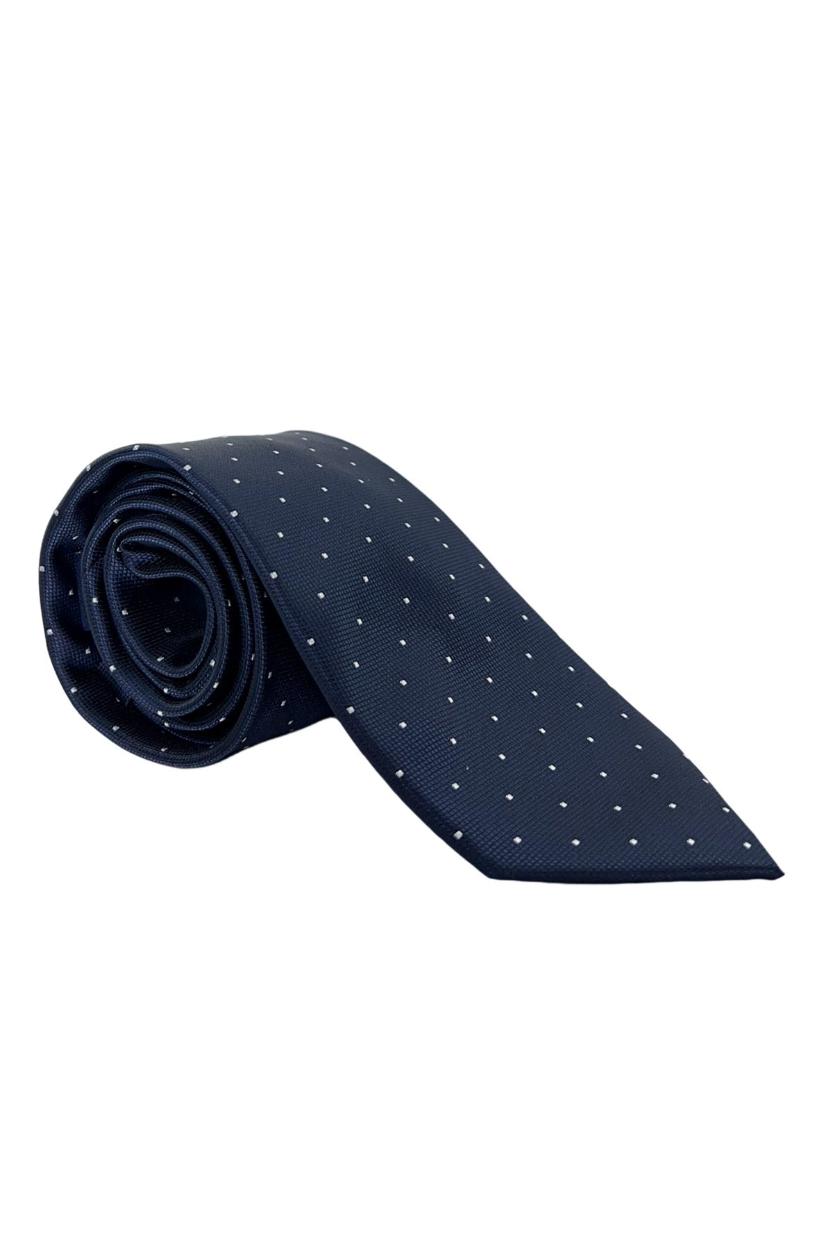Cravatta uomo blu fantasia pois bianchi 8cm da cerimonia elegante effetto seta