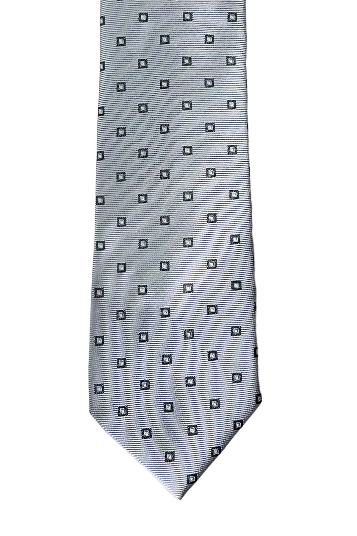 Cravatta uomo grigia fantasia quadretti grigio scuro 8cm da cerimonia elegante effetto seta