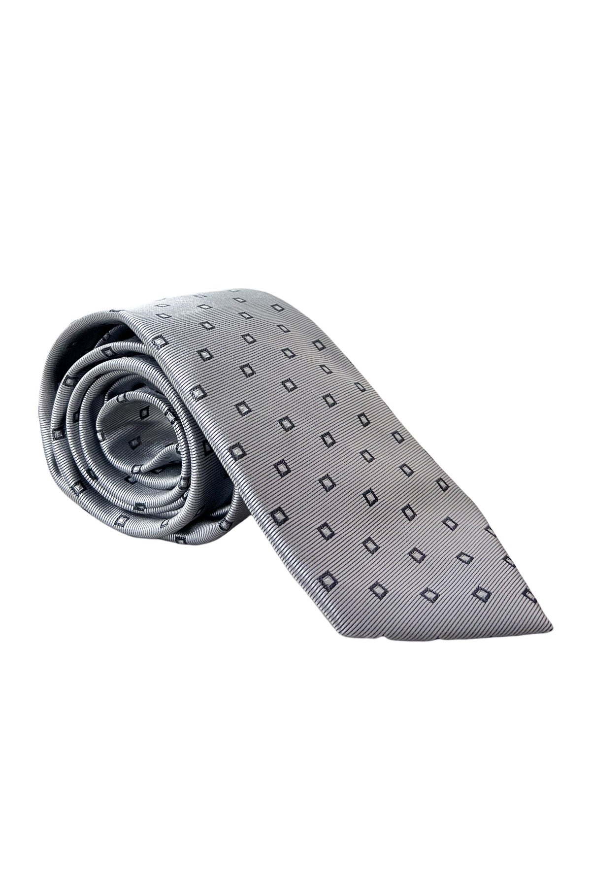 Cravatta uomo grigia fantasia quadretti grigio scuro 8cm da cerimonia elegante effetto seta