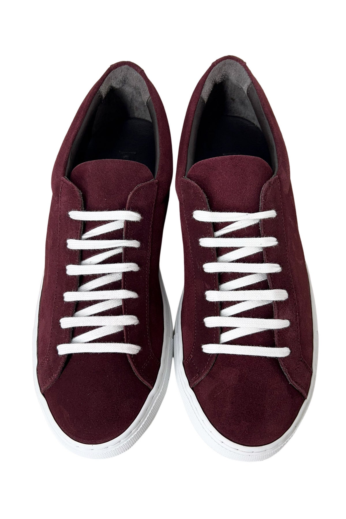 Sneakers uomo bordeaux in camoscio con suola in gomma bianca made in italy