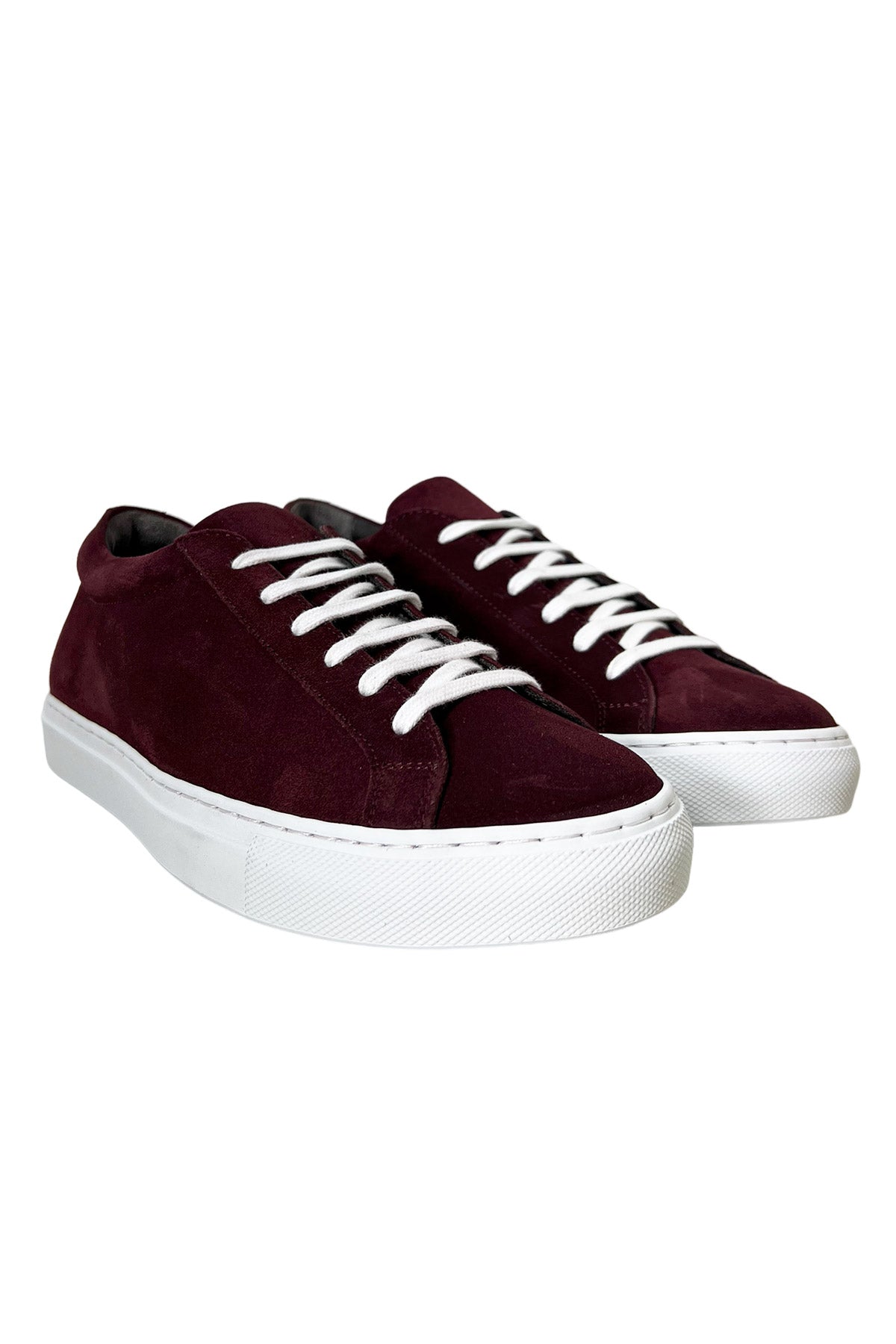 Sneakers uomo bordeaux in camoscio con suola in gomma bianca made in italy