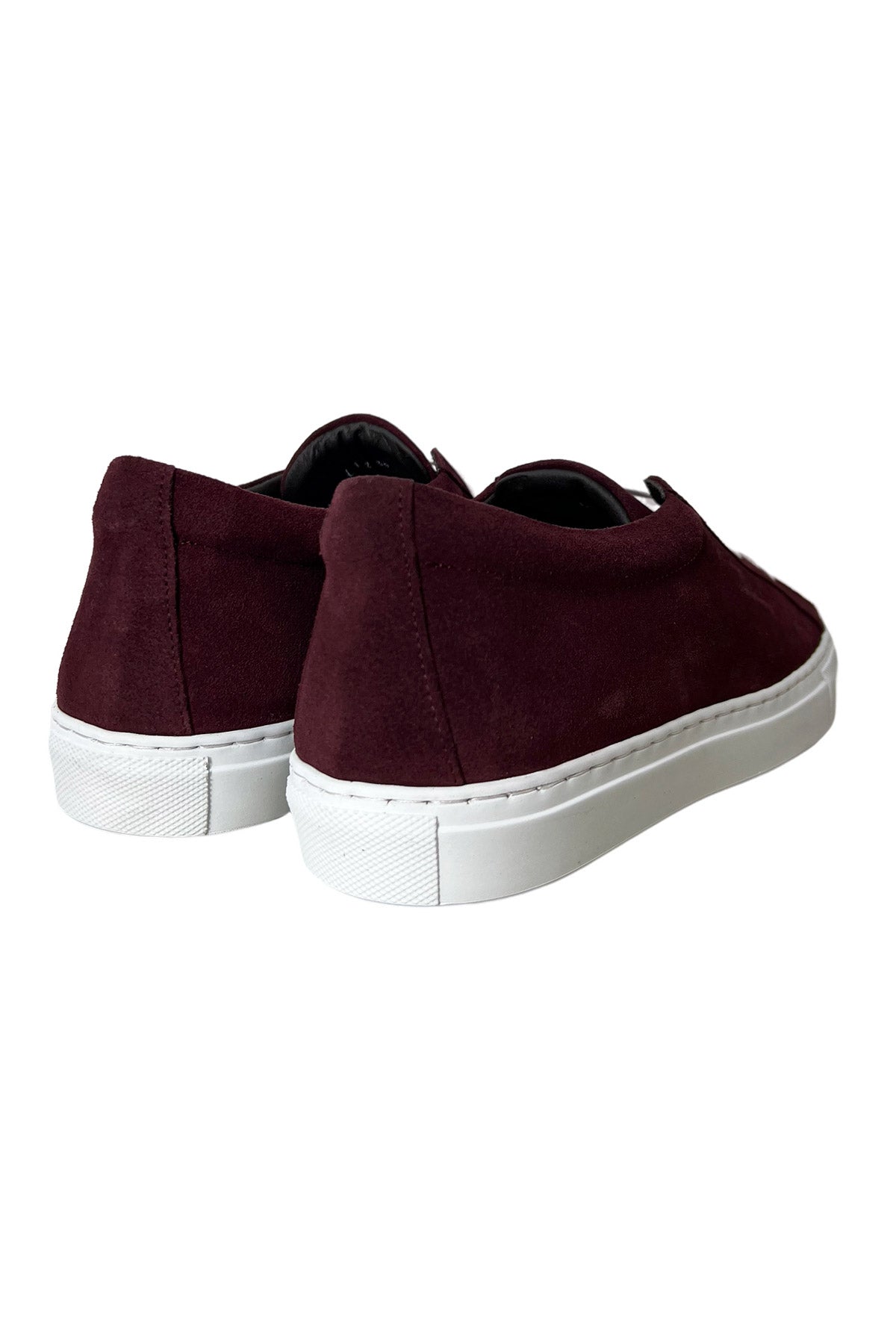 Sneakers uomo bordeaux in camoscio con suola in gomma bianca made in italy