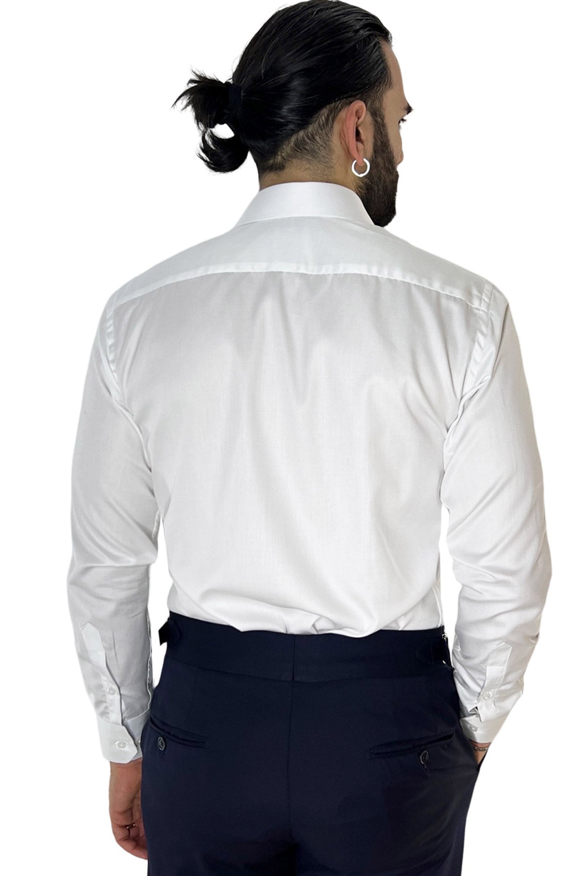 Camicia Uomo slim Fit 100% cotone Tinta unita collo semi francese