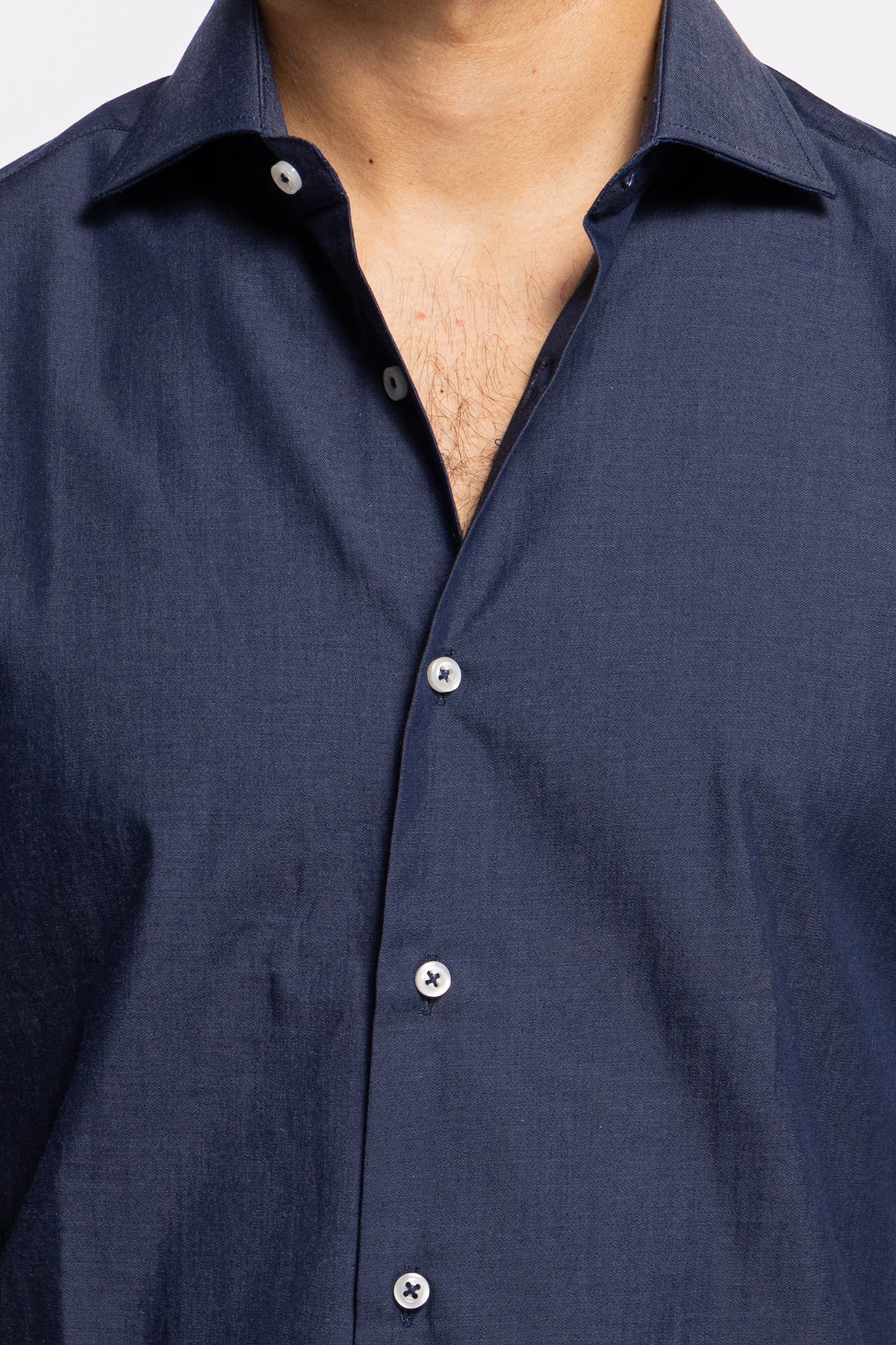 Camicia Uomo slim fit in cotone 100% denim scuro Collo semi francese