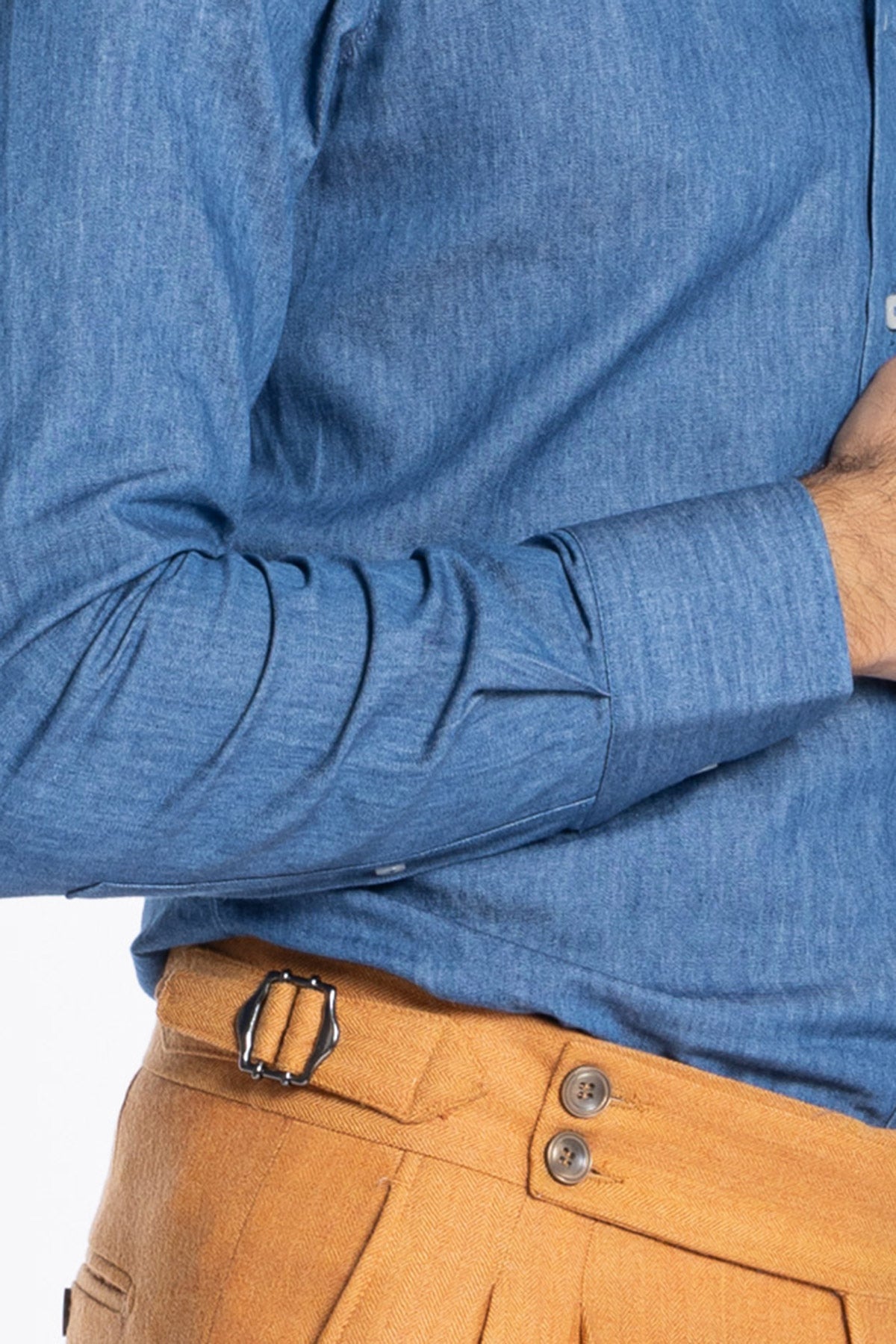 Camicia Uomo slim fit in cotone 100% effetto denim Collo semi francese