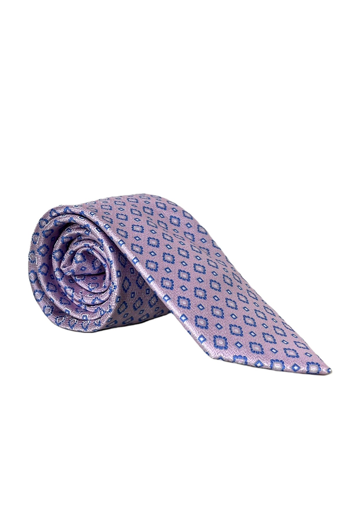 Cravatta uomo rosa Fantasia blu 8cm da cerimonia elegante 100% seta