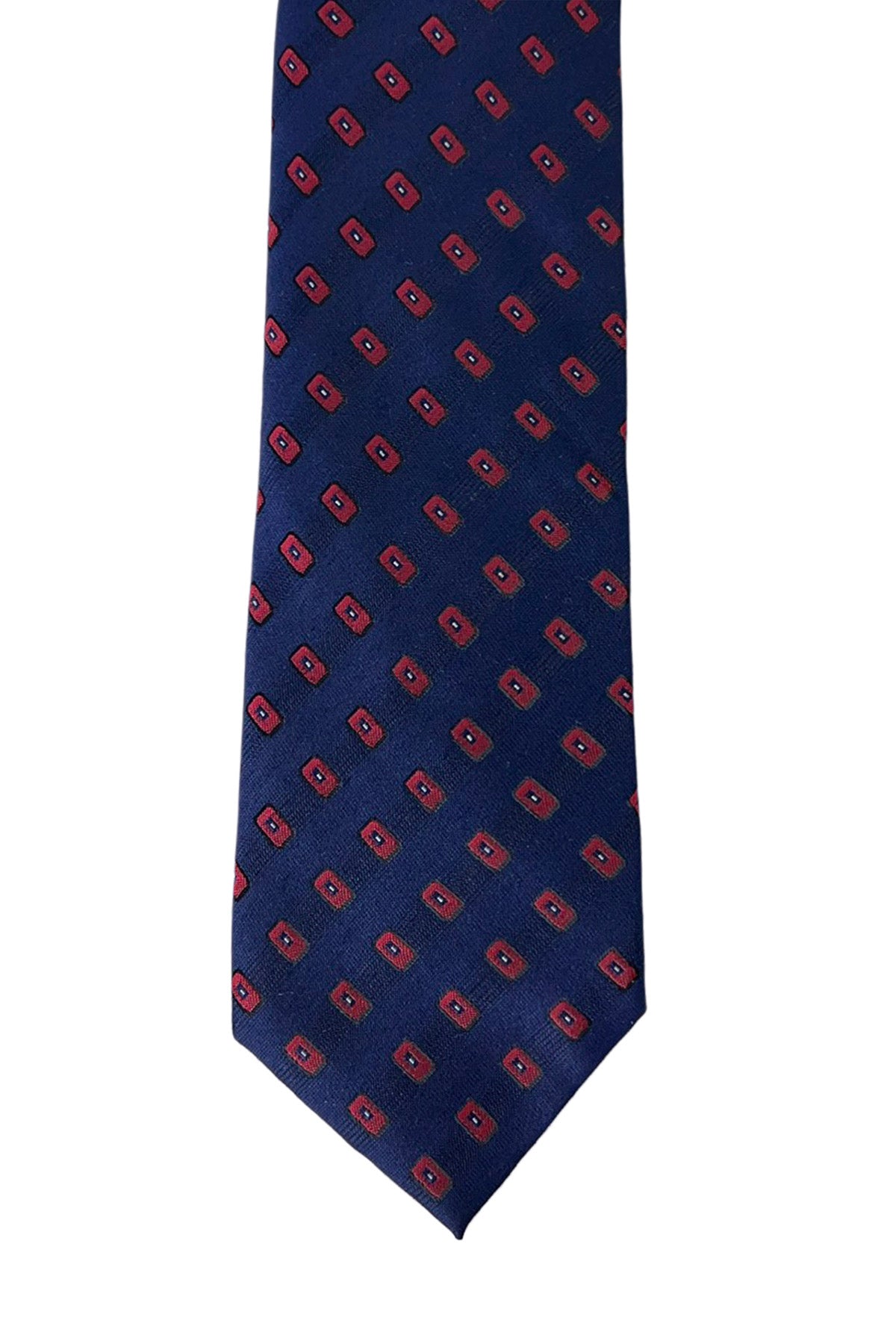 Cravatta uomo navy  blu Fantasia Rossa 8cm da cerimonia elegante 100% seta