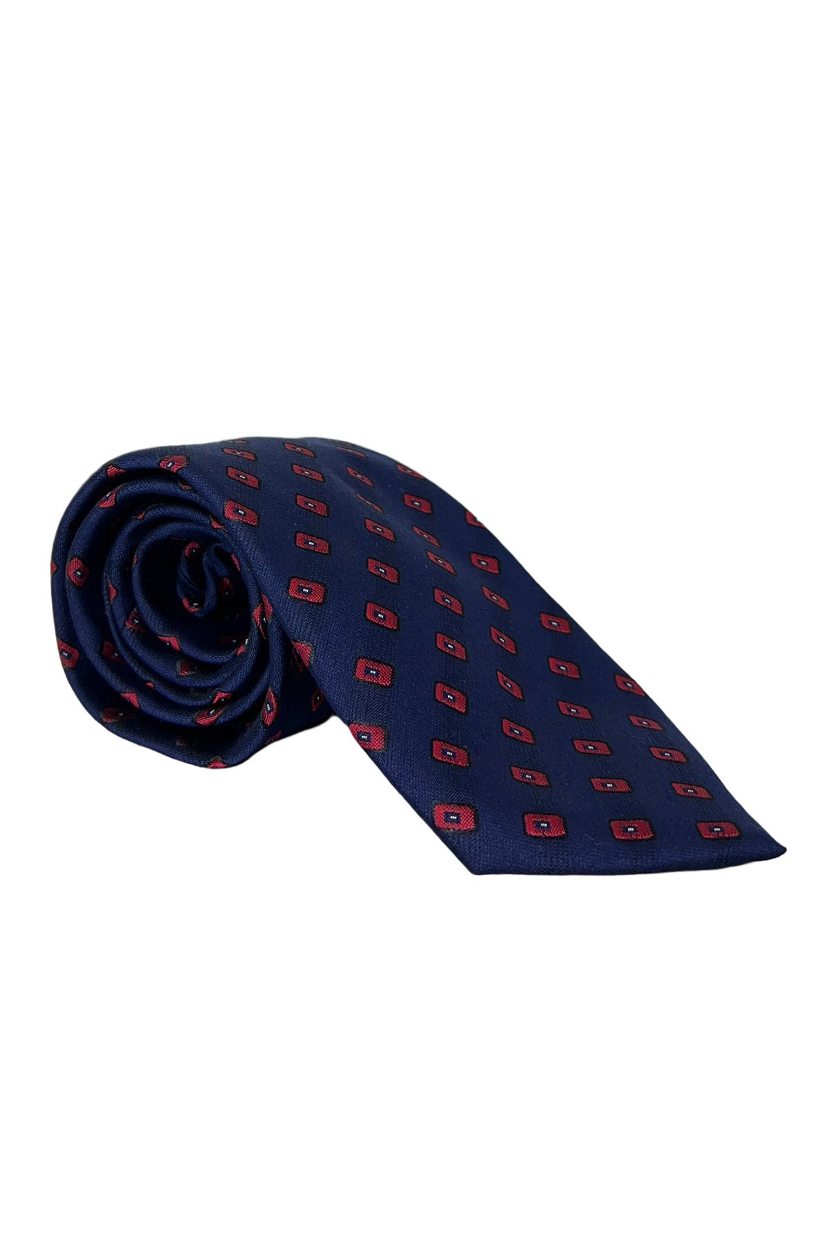 Cravatta uomo navy  blu Fantasia Rossa 8cm da cerimonia elegante 100% seta