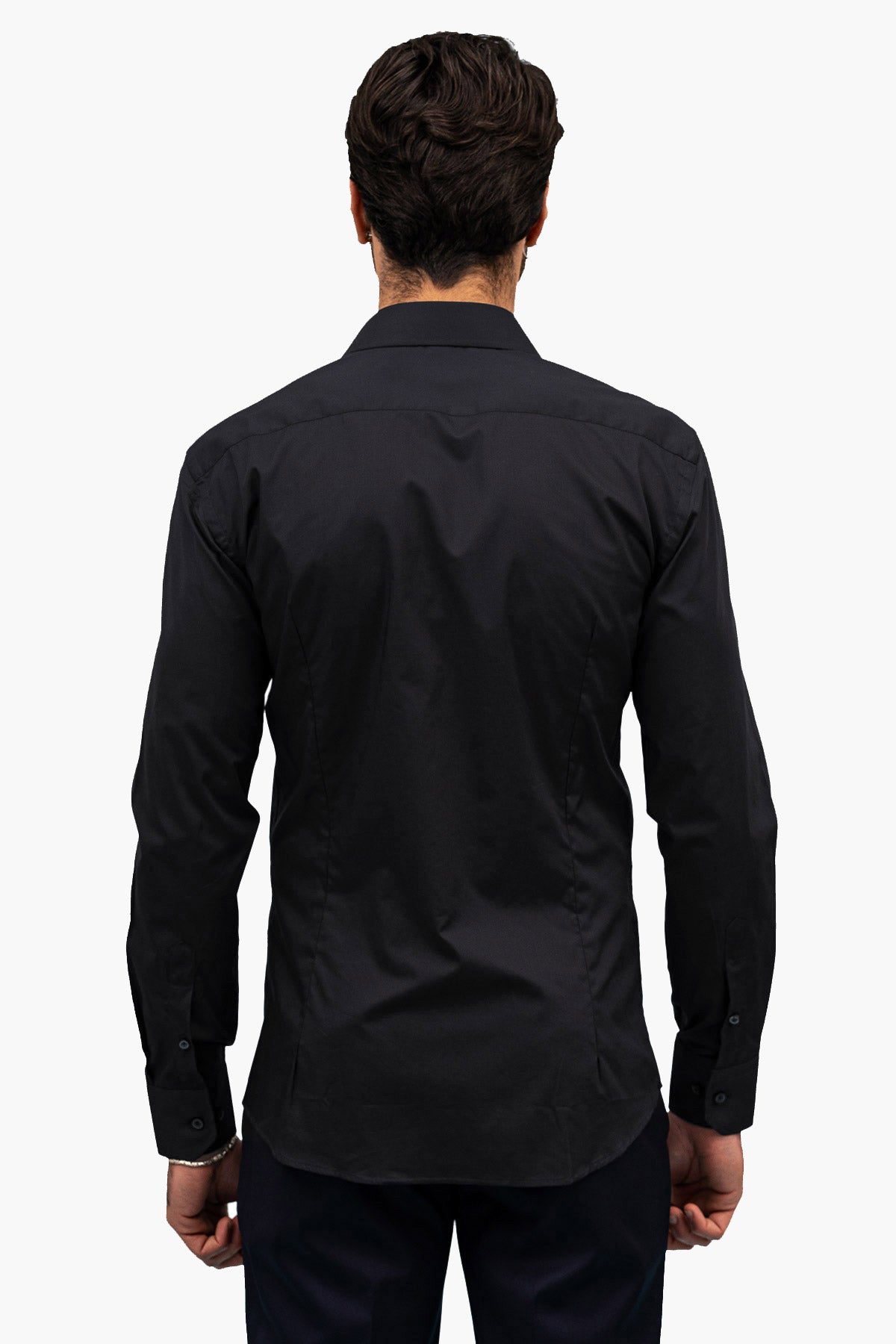 Camicia Uomo Slim Fit elasticizzata Tinta unita in cotone effetto seta collo semi francese