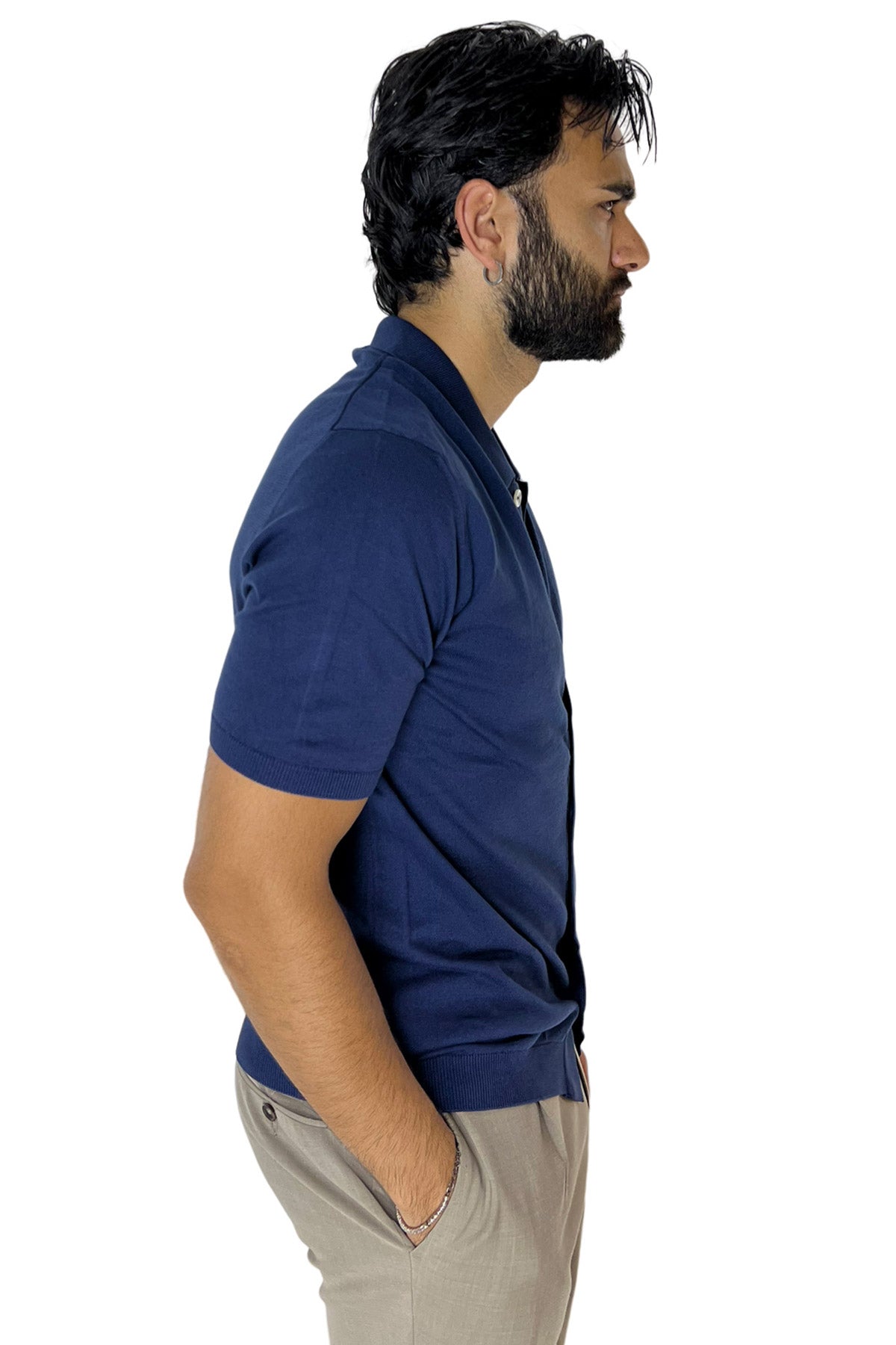 Polo da uomo navy blu mezze maniche 100% cotone di filo finezza 14 con bottoni in chisura