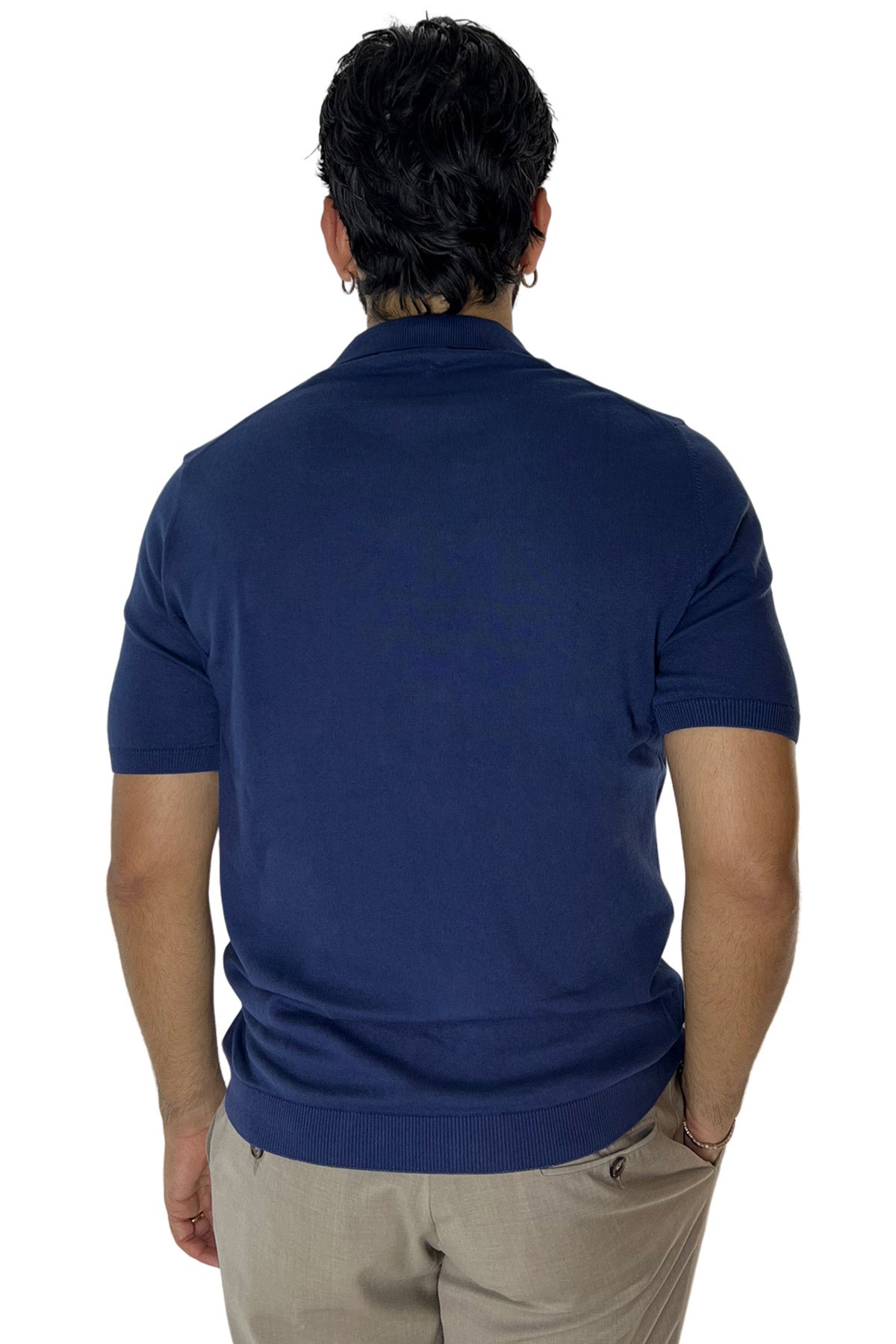 Polo da uomo navy blu mezze maniche 100% cotone di filo finezza 14 con bottoni in chisura