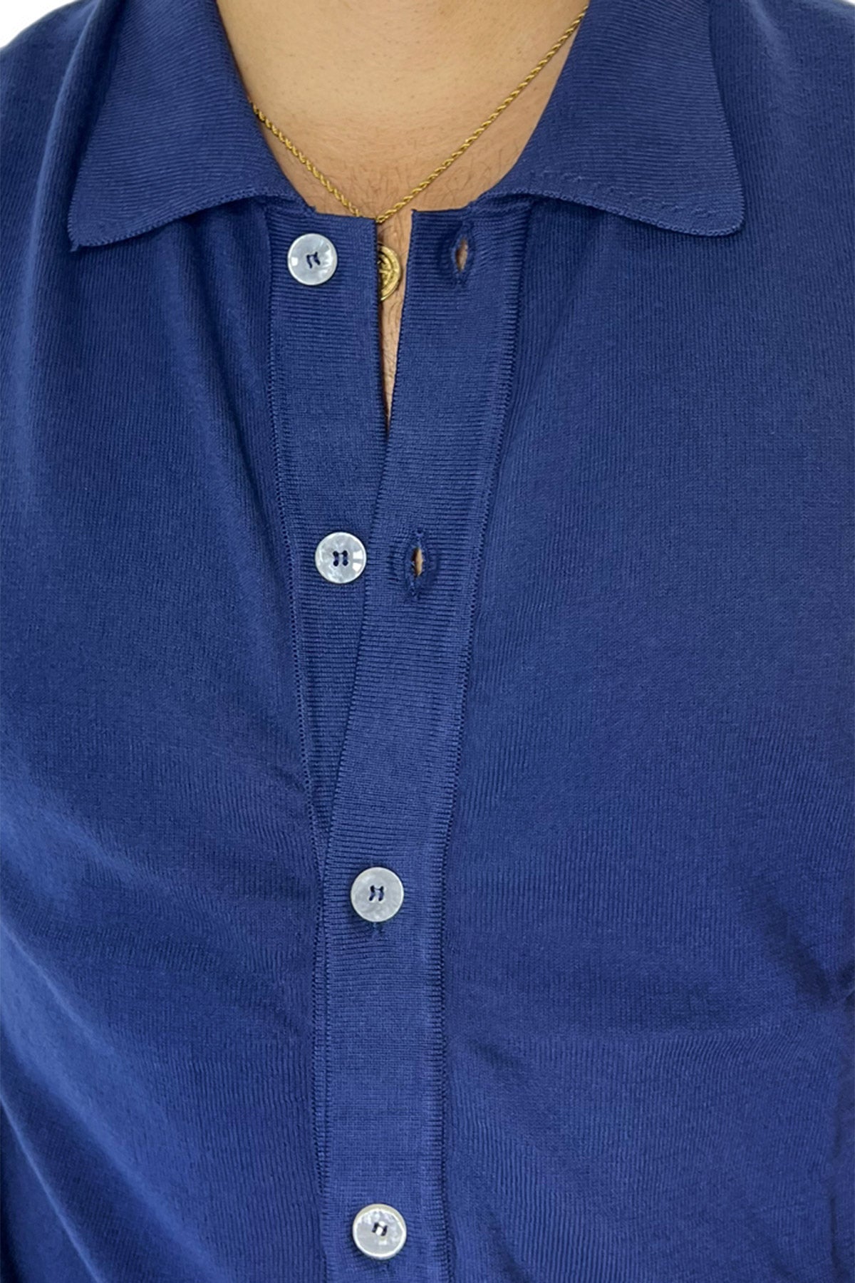 Polo da uomo navy blu mezze maniche 100% cotone di filo finezza 14 con bottoni in chisura