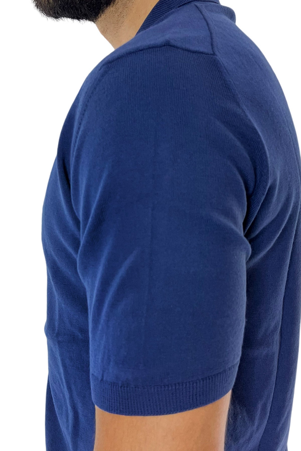 Polo da uomo navy blu mezze maniche 100% cotone di filo finezza 14 con bottoni in chisura
