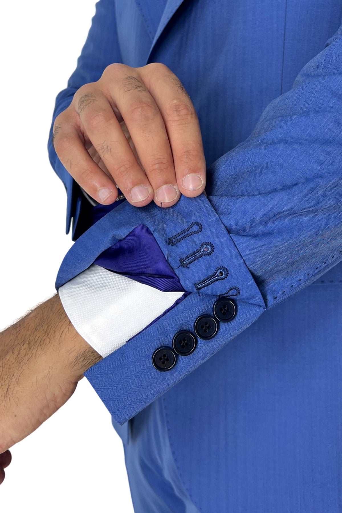 Giacca uomo monopetto azzurra Solaro fresco lana super 100's e seta Holland & Sherry Rever a lancia 13cm