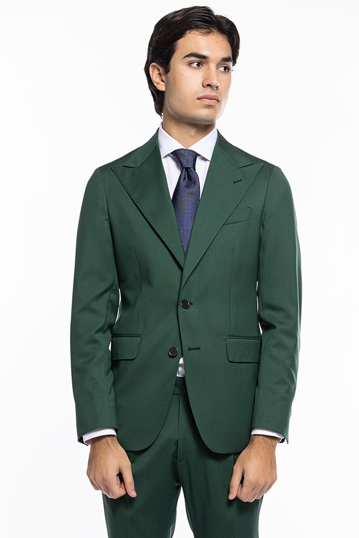 Giacca uomo monopetto verde bottiglia fresco lana super 130's Bristol Tessuti Rever a lancia