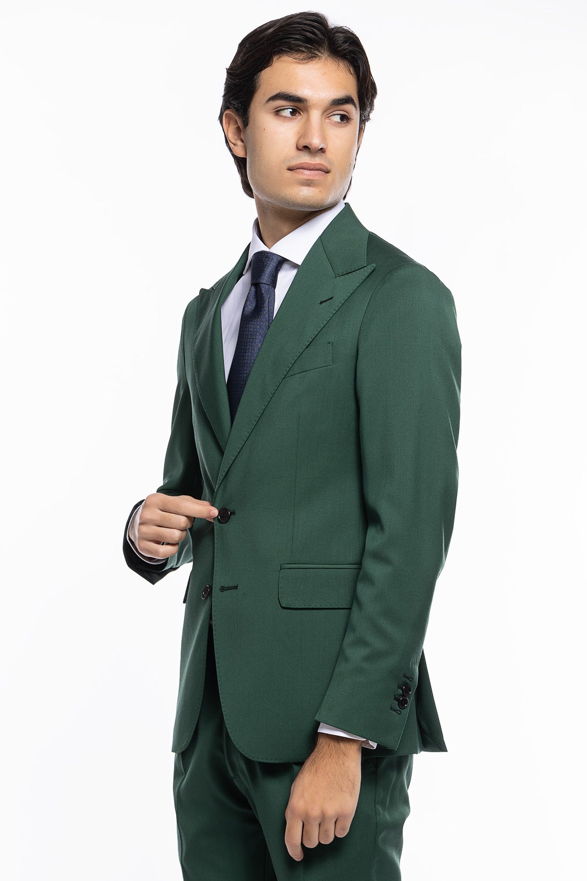Giacca uomo monopetto verde bottiglia fresco lana super 130's Bristol Tessuti Rever a lancia