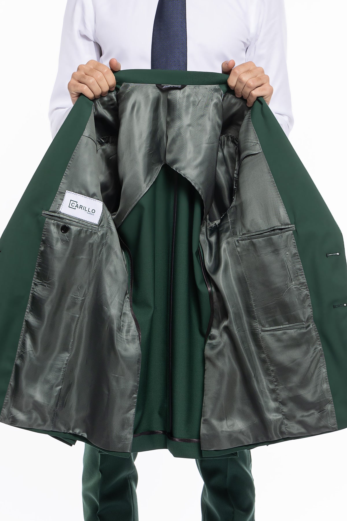Giacca uomo monopetto verde bottiglia fresco lana super 130's Bristol Tessuti Rever a lancia