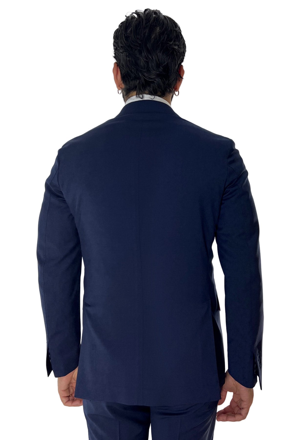 Giacca uomo monopetto Navy blu fresco lana mista Rever a lancia 13cm