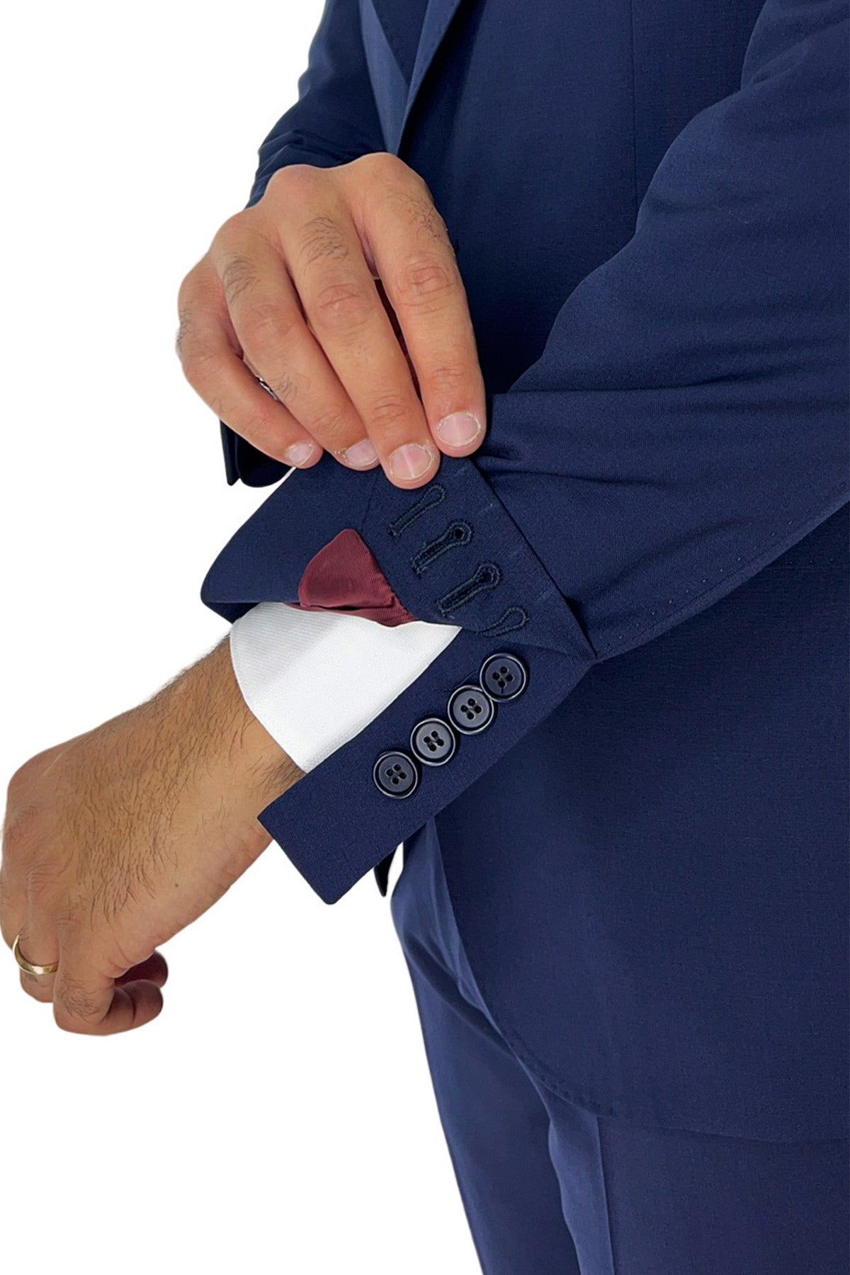 Giacca uomo monopetto Navy blu fresco lana mista Rever a lancia 13cm