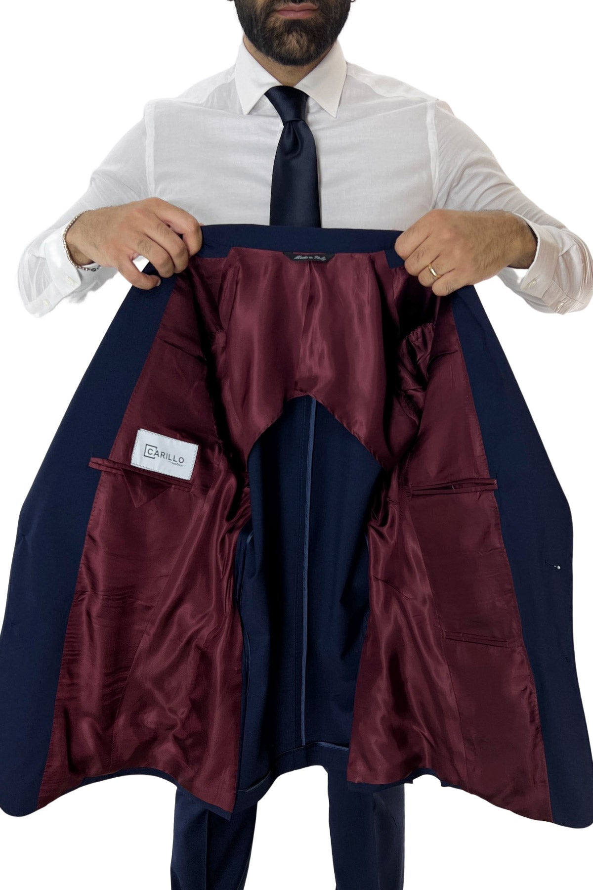 Giacca uomo monopetto Navy blu fresco lana mista Rever a lancia 13cm