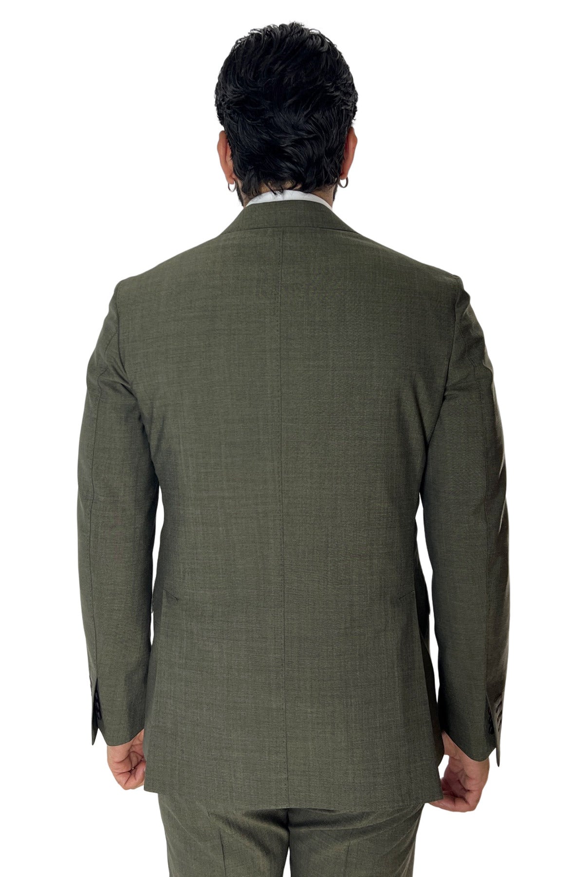 Giacca uomo monopetto verde militare fresco lana mista Rever a lancia 13cm