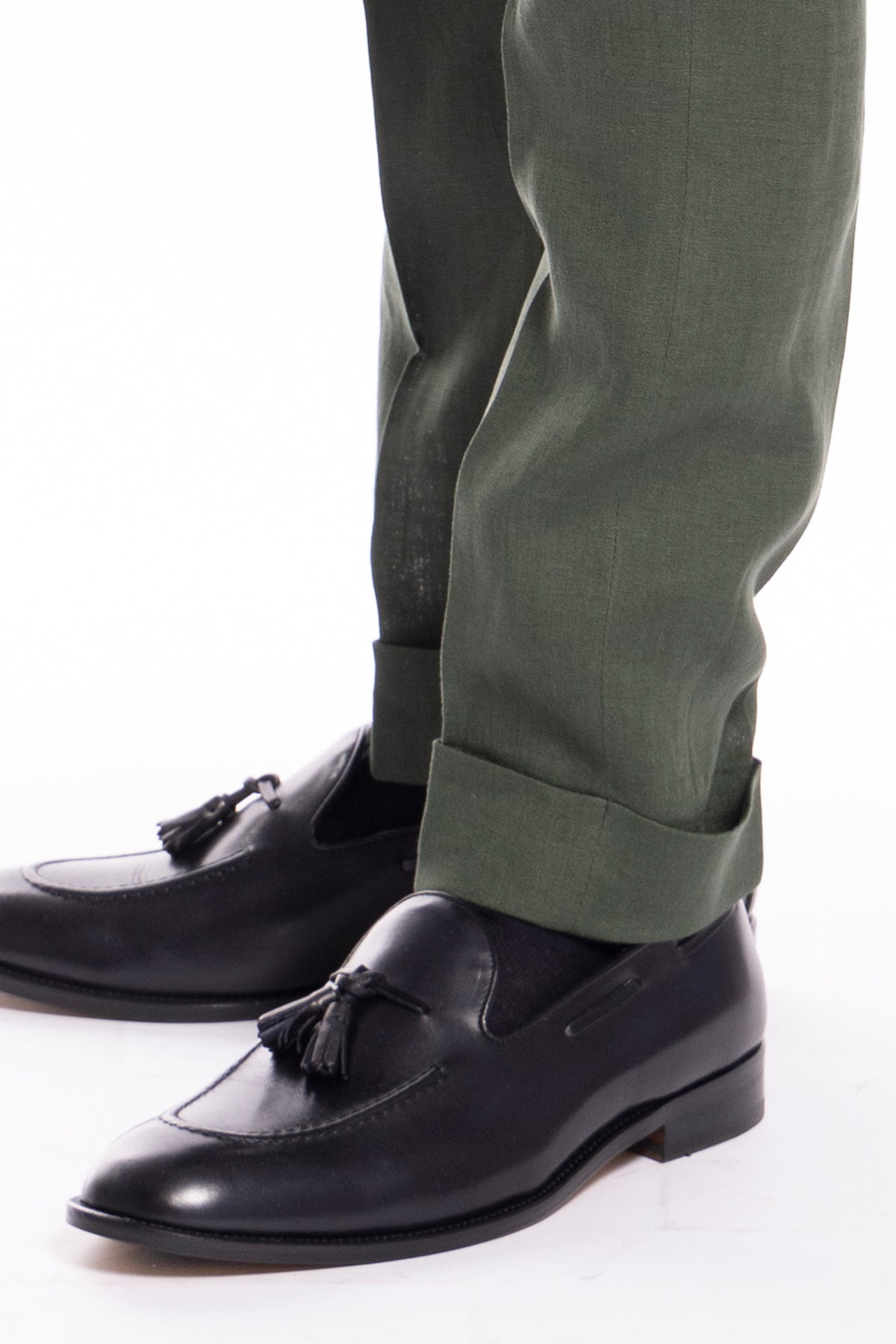 Abito uomo doppiopetto verde militare in lino al 100% Rever a lancia tasche a toppe