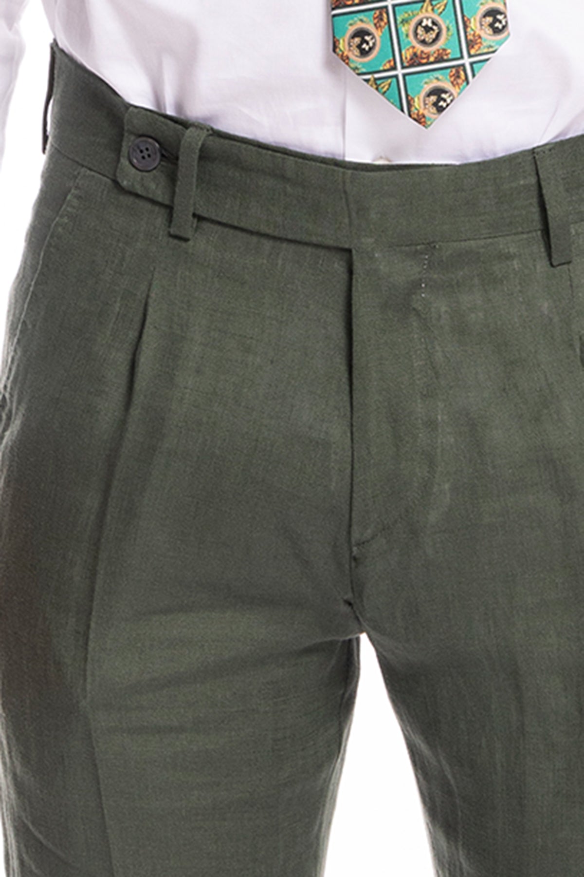 Pantalone uomo Verde di ilino 100%  tasca america con una pinces e risvolto 4cm
