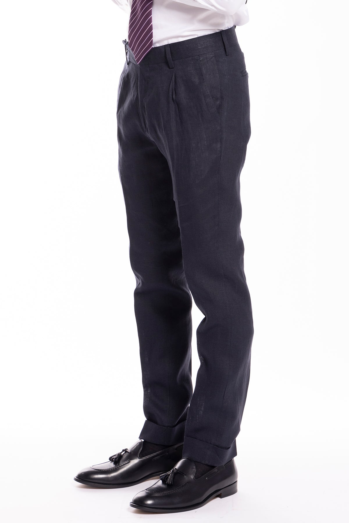 Abito uomo monopetto Navy blu in lino 100% Rever largo tasche a toppe vestibilità regular fit