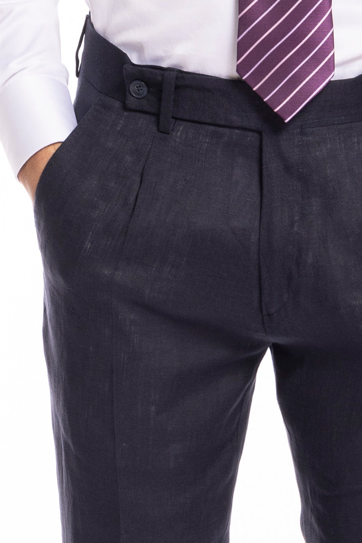 Pantalone uomo Navy blu di puro ilino al 100%  tasca america con una pinces e risvolto 4cm