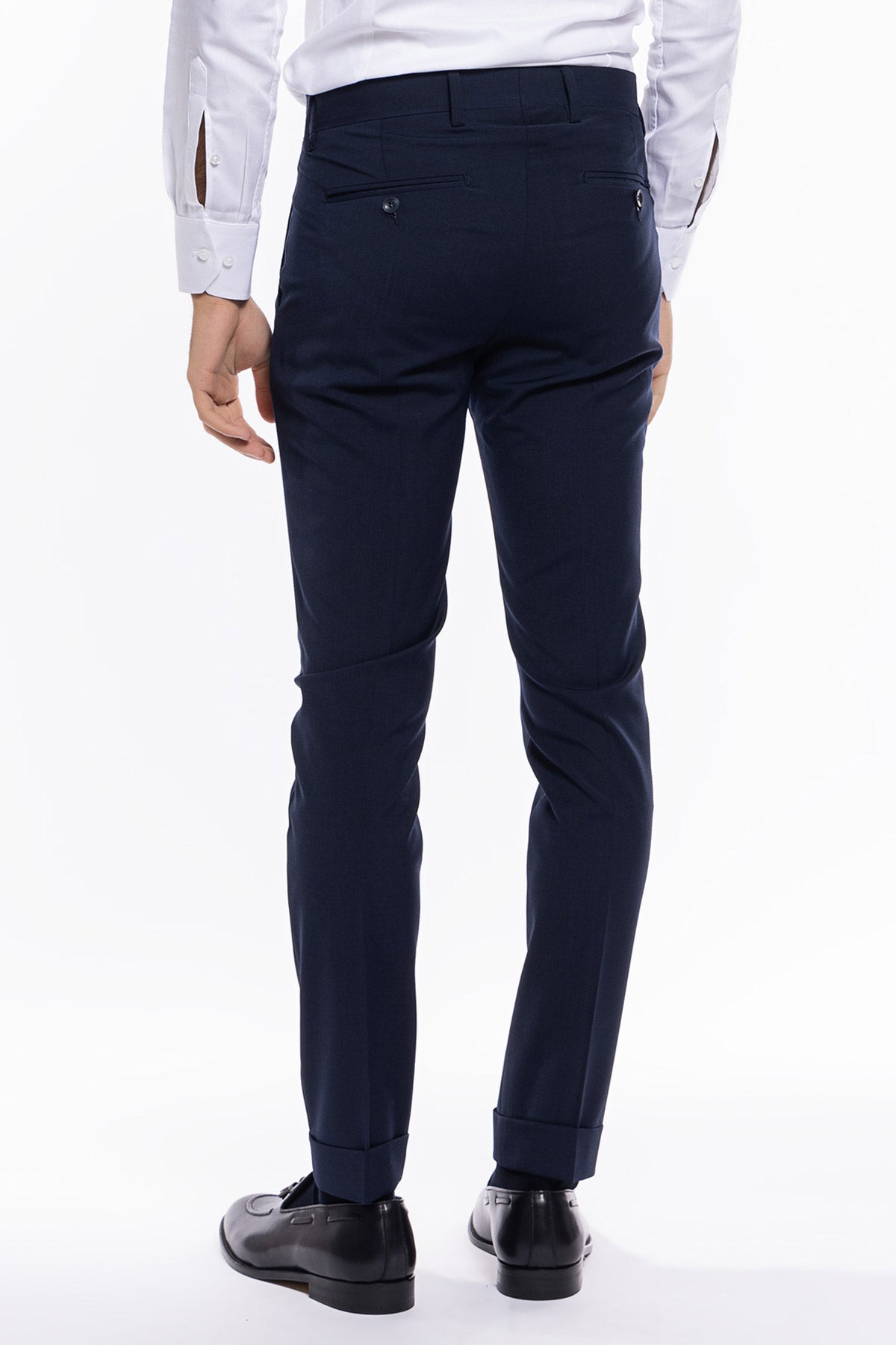 Pantalone uomo Navy blu fresco lana tasca america con una pinces e risvolto 4cm