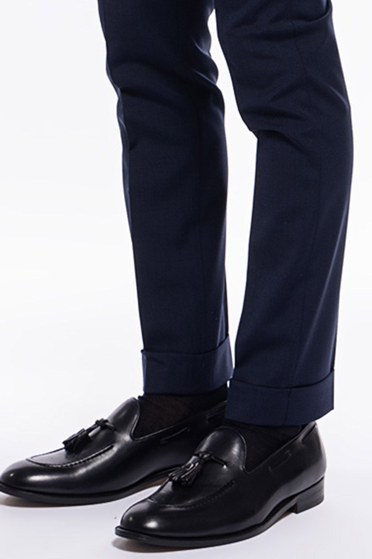 Pantalone uomo Navy blu fresco lana tasca america con una pinces e risvolto 4cm