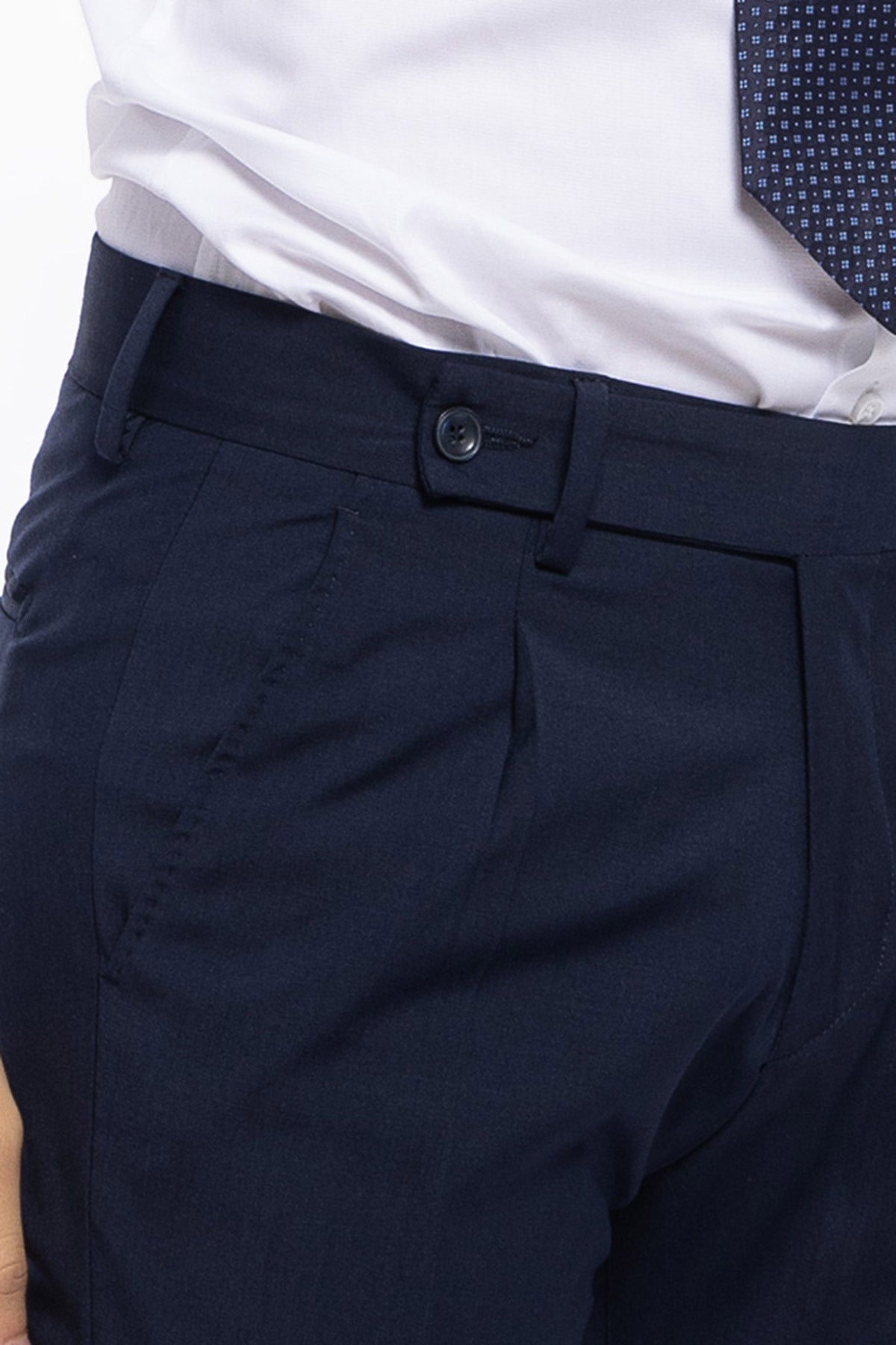 Pantalone uomo Navy blu fresco lana tasca america con una pinces e risvolto 4cm