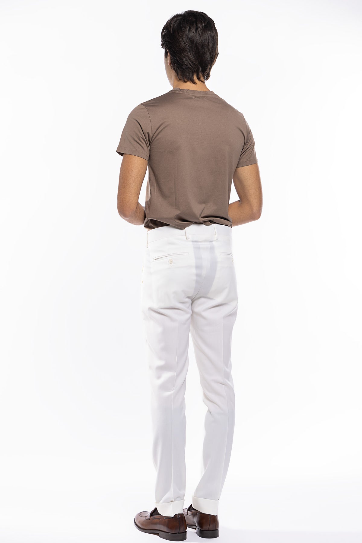 Pantalone uomo Bianco fresco lana super 130's  tasca america con una pinces e risvolto 4cm