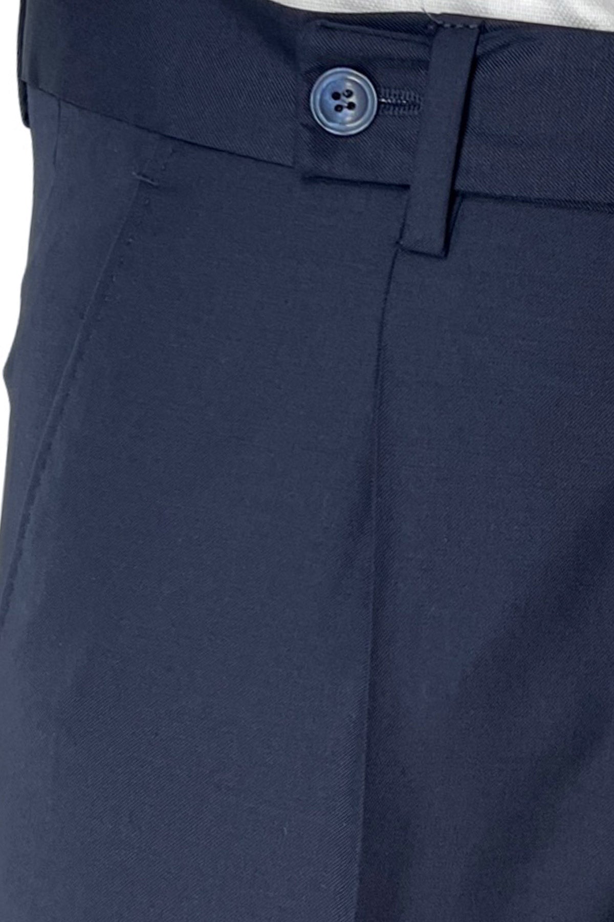 Pantalone uomo navy blu fresco lana super 120's Holland & Sherry tasca america con una pinces e risvolto 4cm
