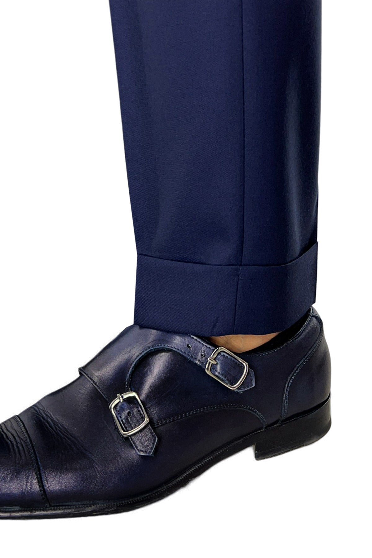 Abito uomo doppiopetto navy blu in fresco lana super 140's Rever a lancia tasche a toppe Holland & Sherry