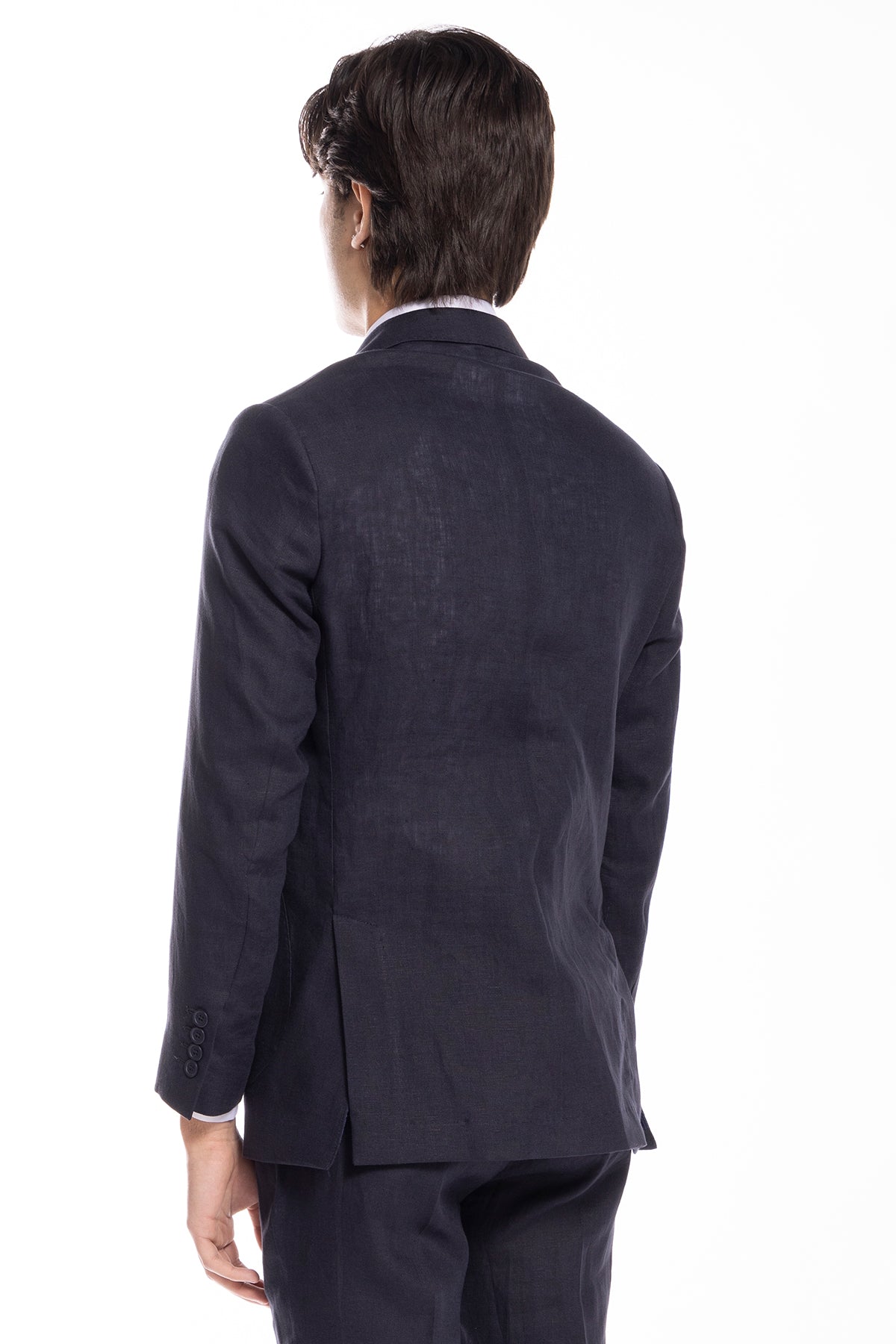 Giacca uomo monopetto Navy blu in lino 100% Rever largo tasche a toppe vestibilità regular fit