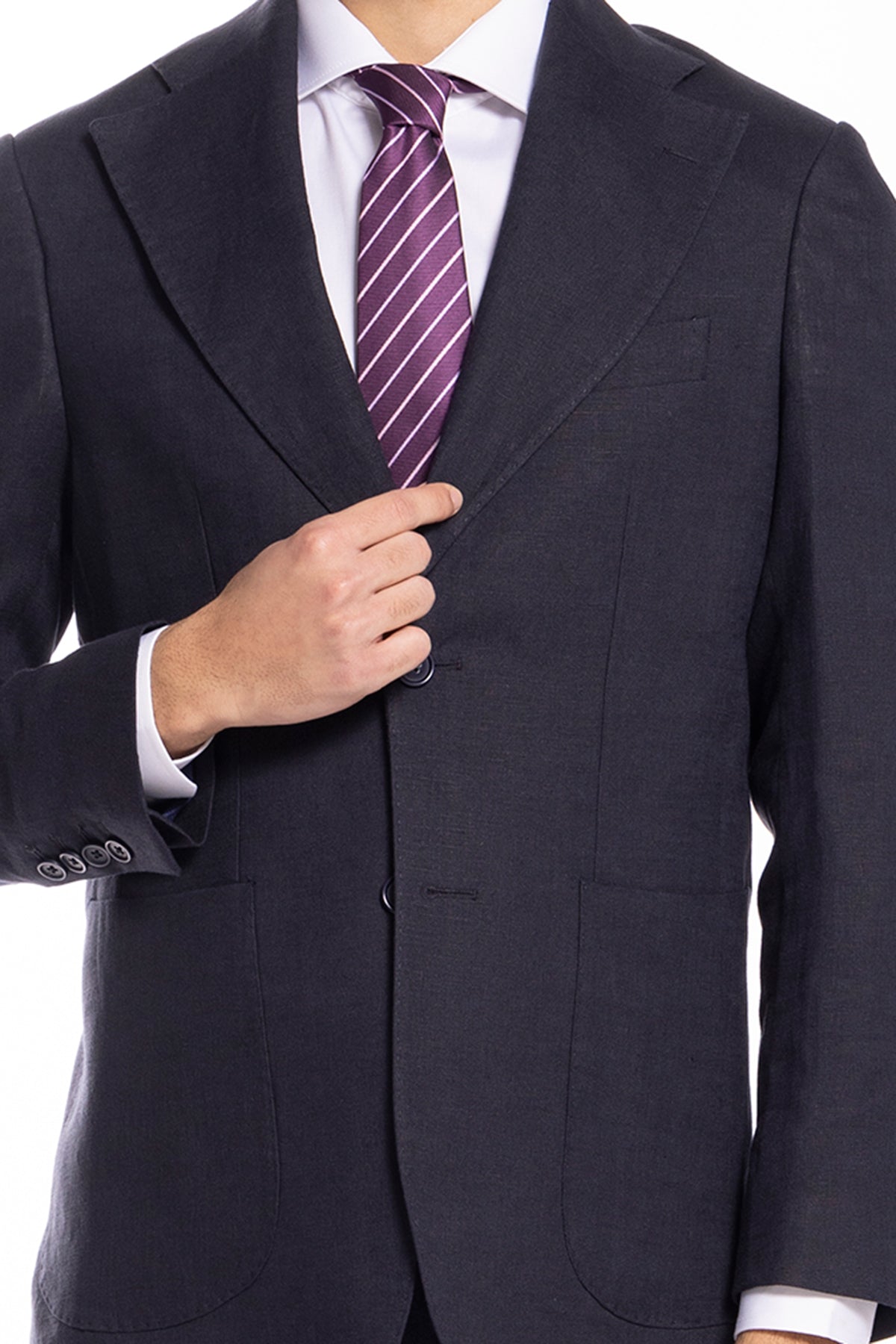 Giacca uomo monopetto Navy blu in lino 100% Rever largo tasche a toppe vestibilità regular fit