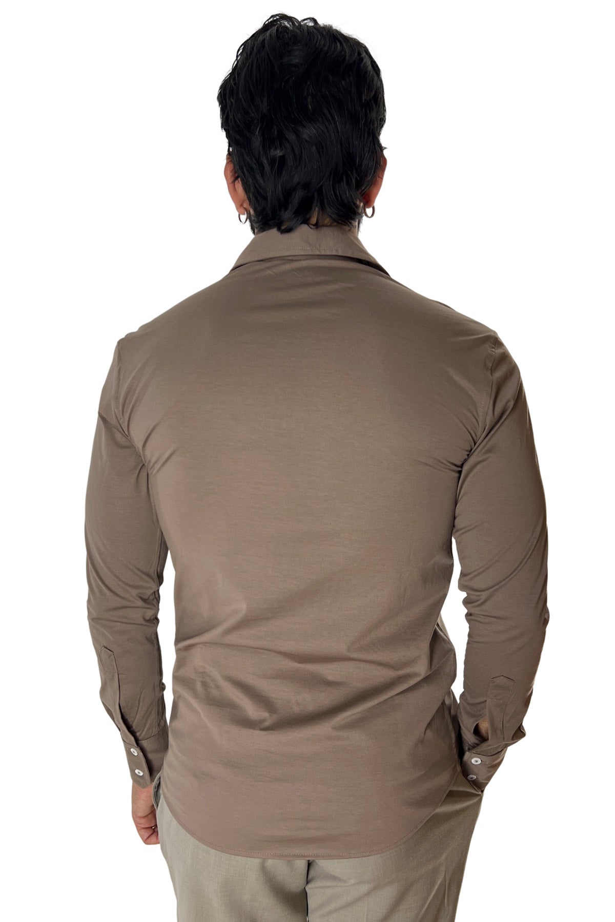 Polo camicia da uomo fango manica lunga in filo di scozia 100% made in italy