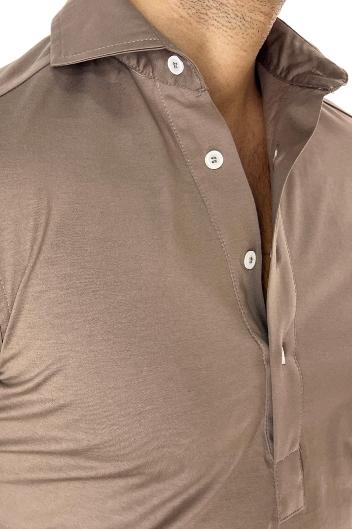 Polo camicia da uomo fango manica lunga in filo di scozia 100% made in italy