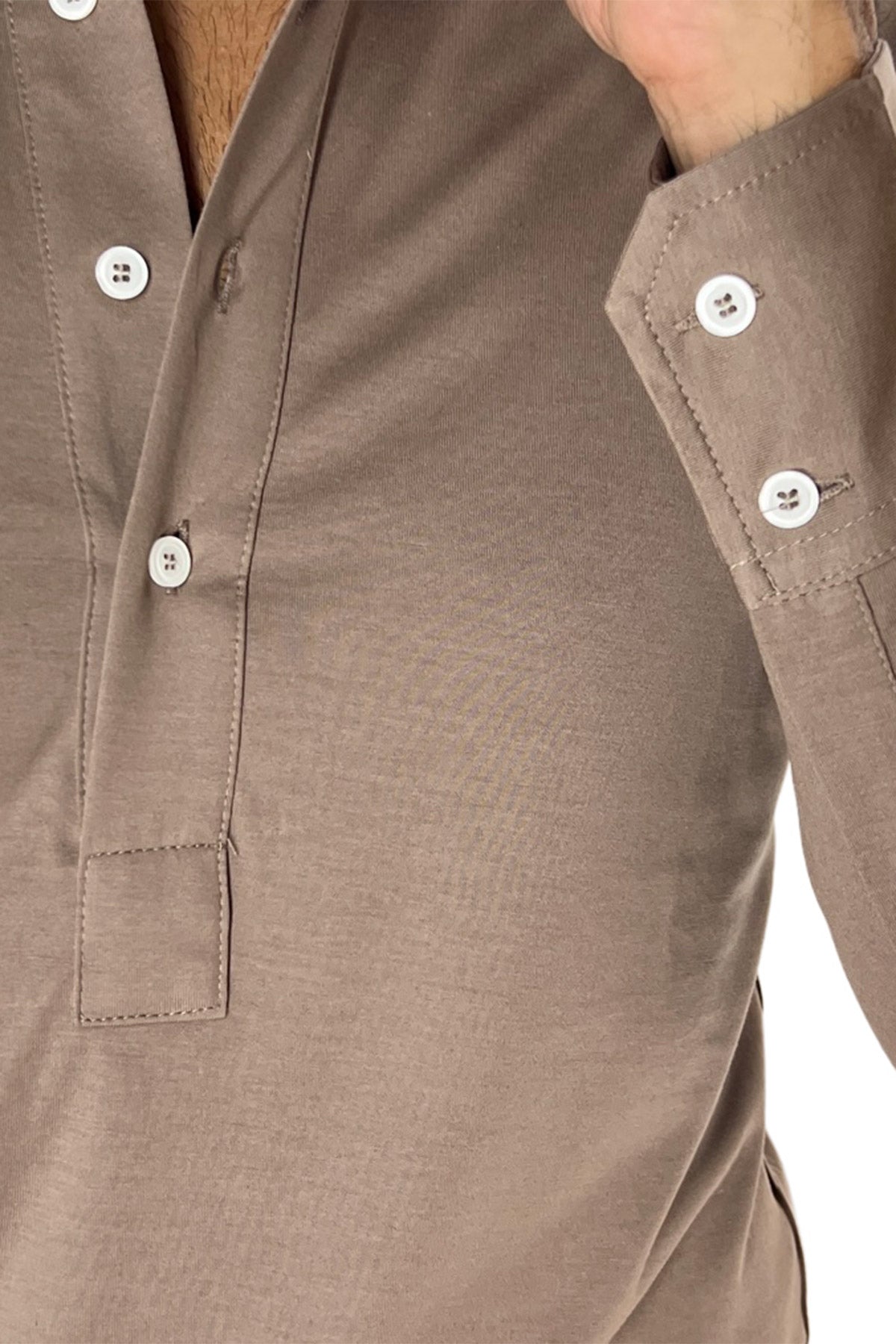 Polo camicia da uomo fango manica lunga in filo di scozia 100% made in italy