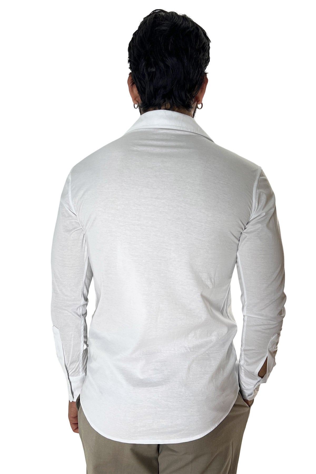 Polo camicia da uomo bianca manica lunga in filo di scozia 100% made in italy