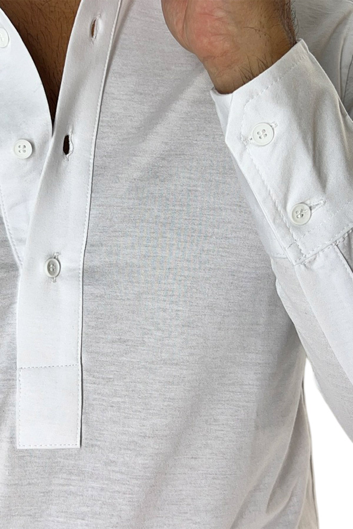 Polo camicia da uomo bianca manica lunga in filo di scozia 100% made in italy