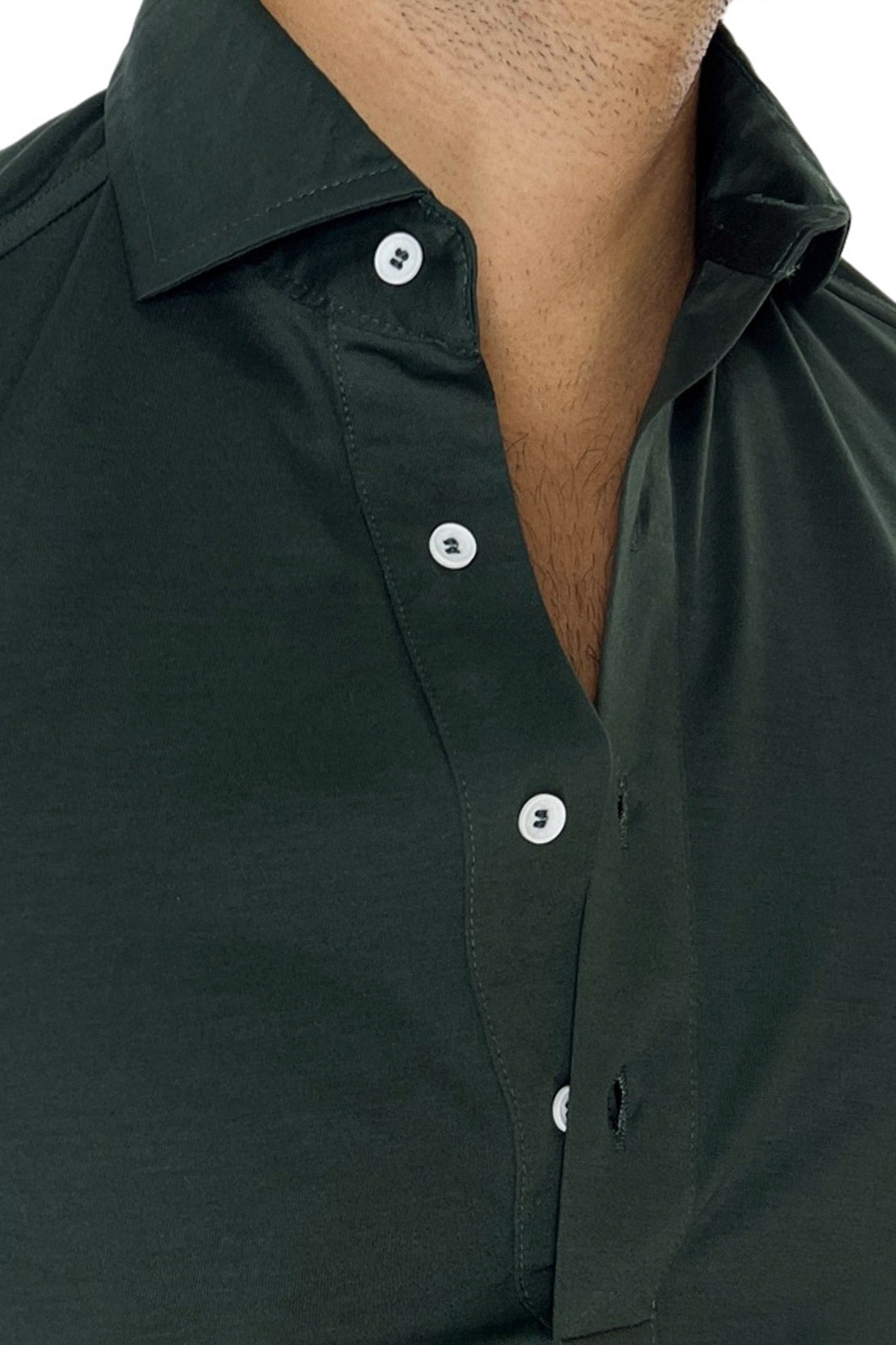 Polo camicia da uomo verde bottiglia manica lunga in filo di scozia 100% made in italy