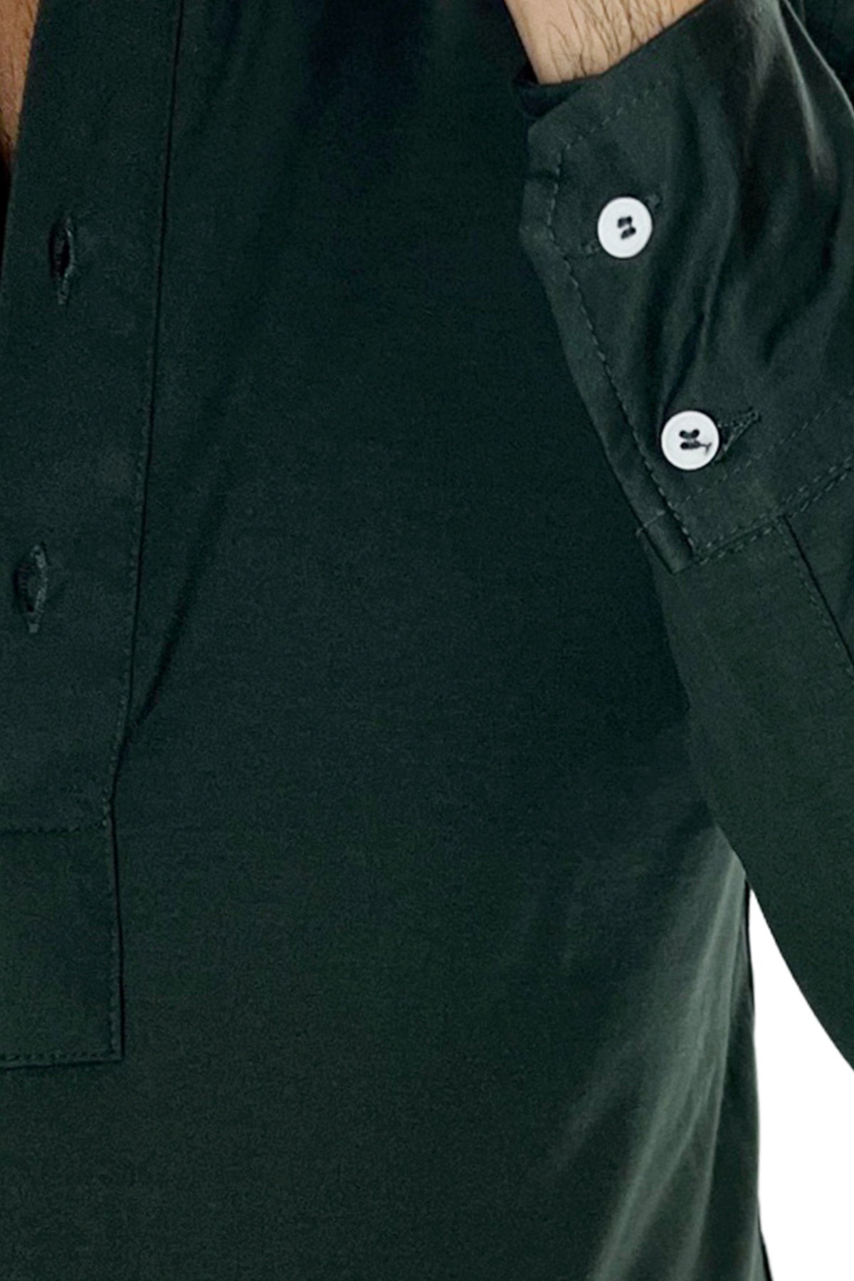 Polo camicia da uomo verde bottiglia manica lunga in filo di scozia 100% made in italy