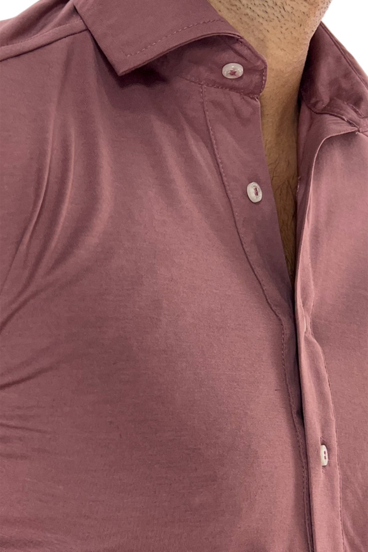Polo camicia da uomo rosa antico manica lunga in filo di scozia 100% made in italy