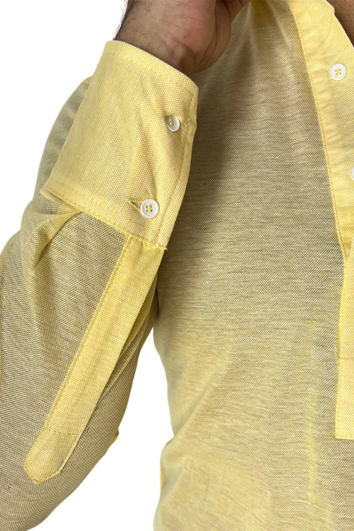 Polo camicia da uomo gialla trattamento stone wash manica lunga in piquet cotone 100% Canclini