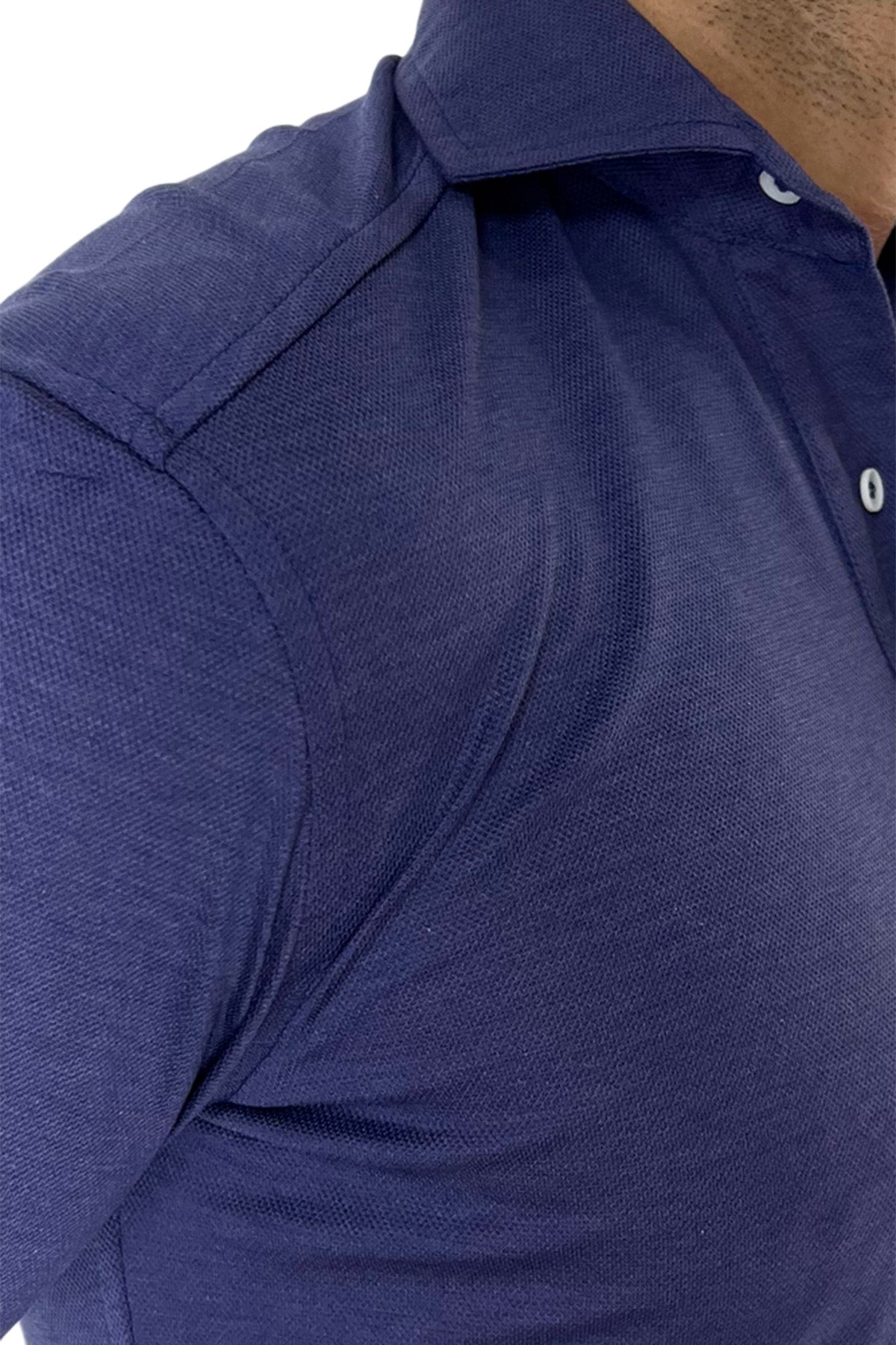 Polo camicia da uomo blu denim trattamento stone wash manica lunga in piquet cotone 100% Canclini