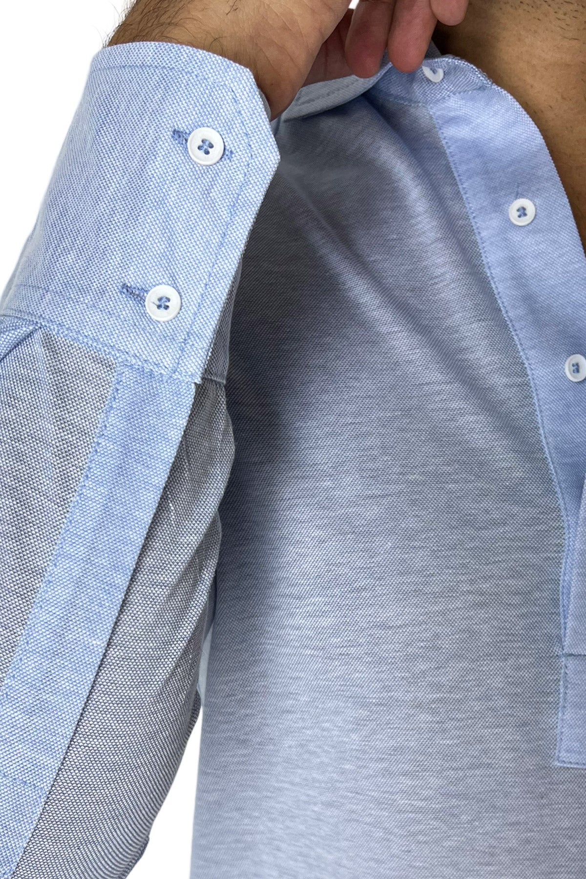 Polo camicia da uomo celeste trattamento stone wash manica lunga in piquet cotone 100% Canclini