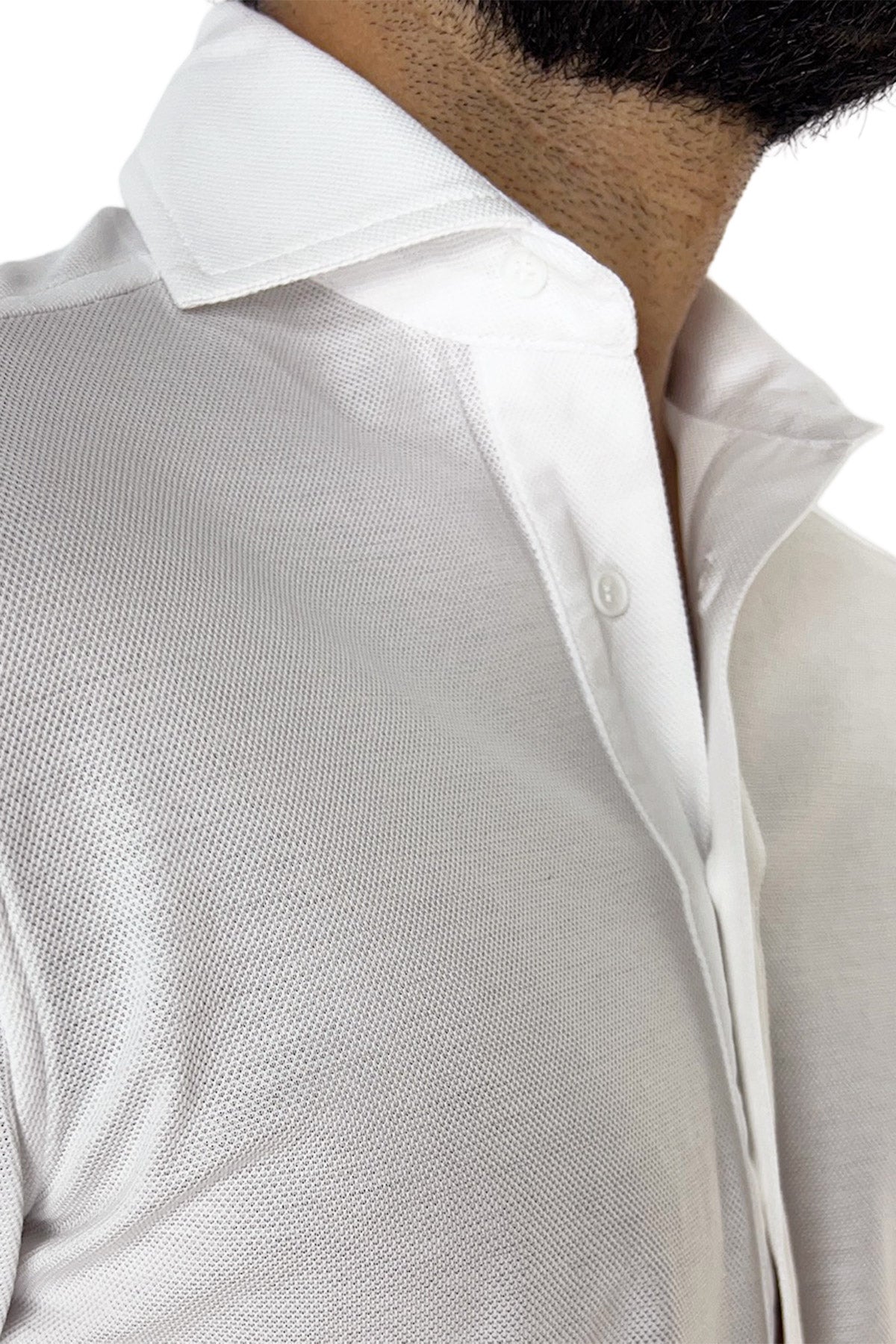 Polo camicia da uomo bianca trattamento stone wash manica lunga in piquet cotone 100% Canclini
